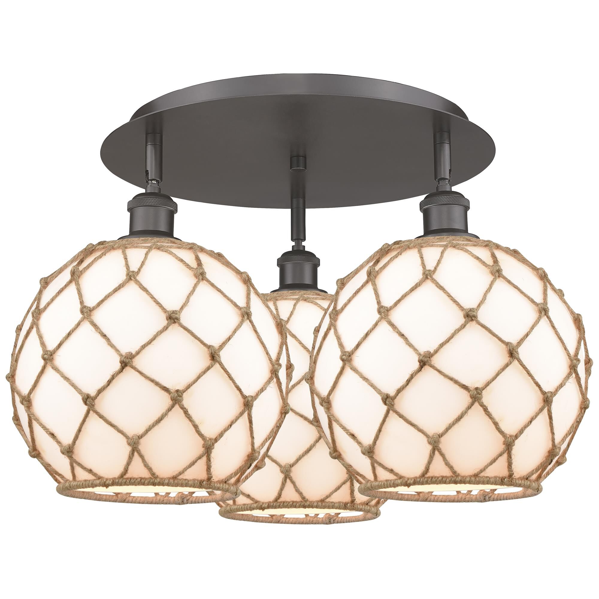 Shown in Oil Rubbed Bronze finish and White with Brown Rope glass