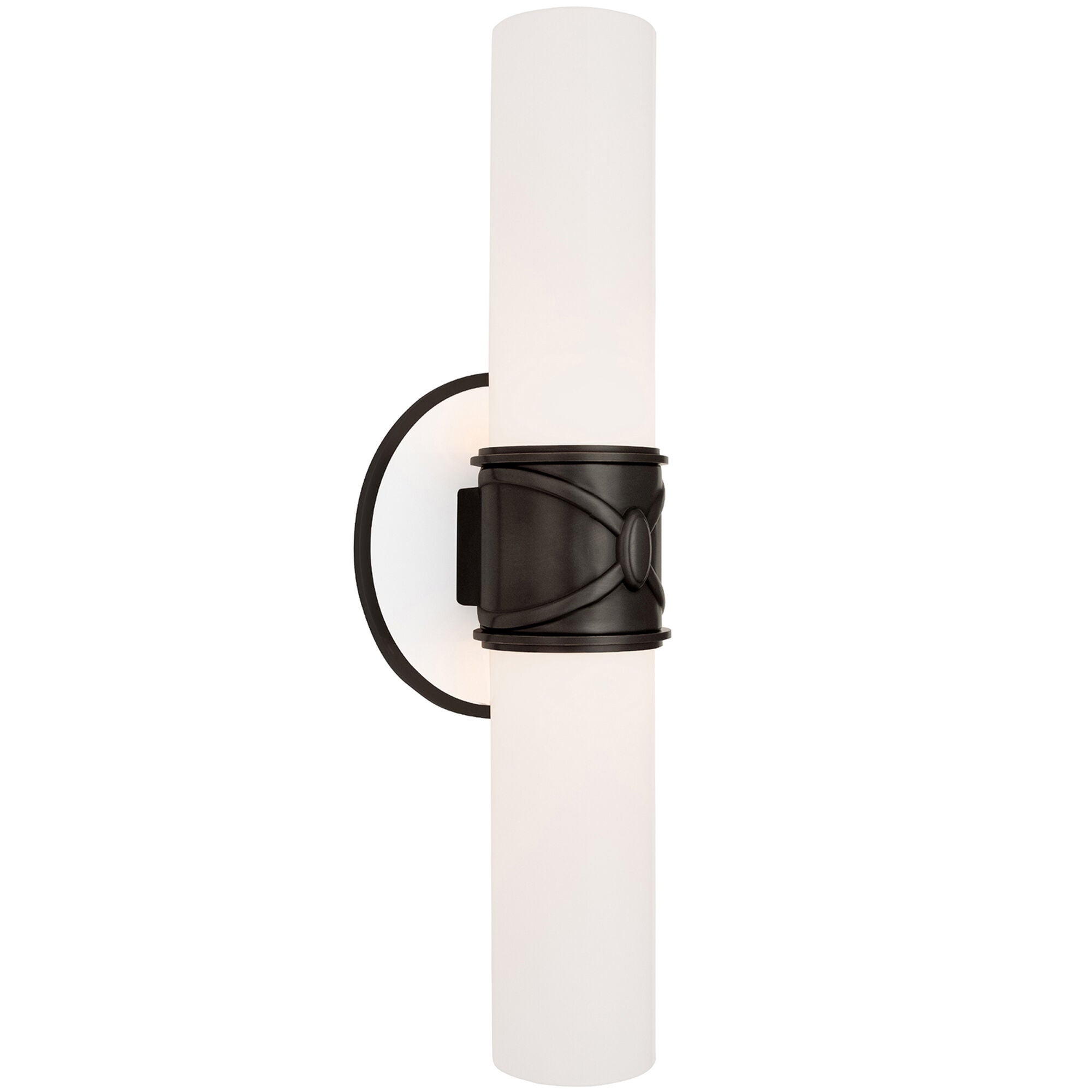 Shown in Deep Patina Bronze finish and Cased White glass