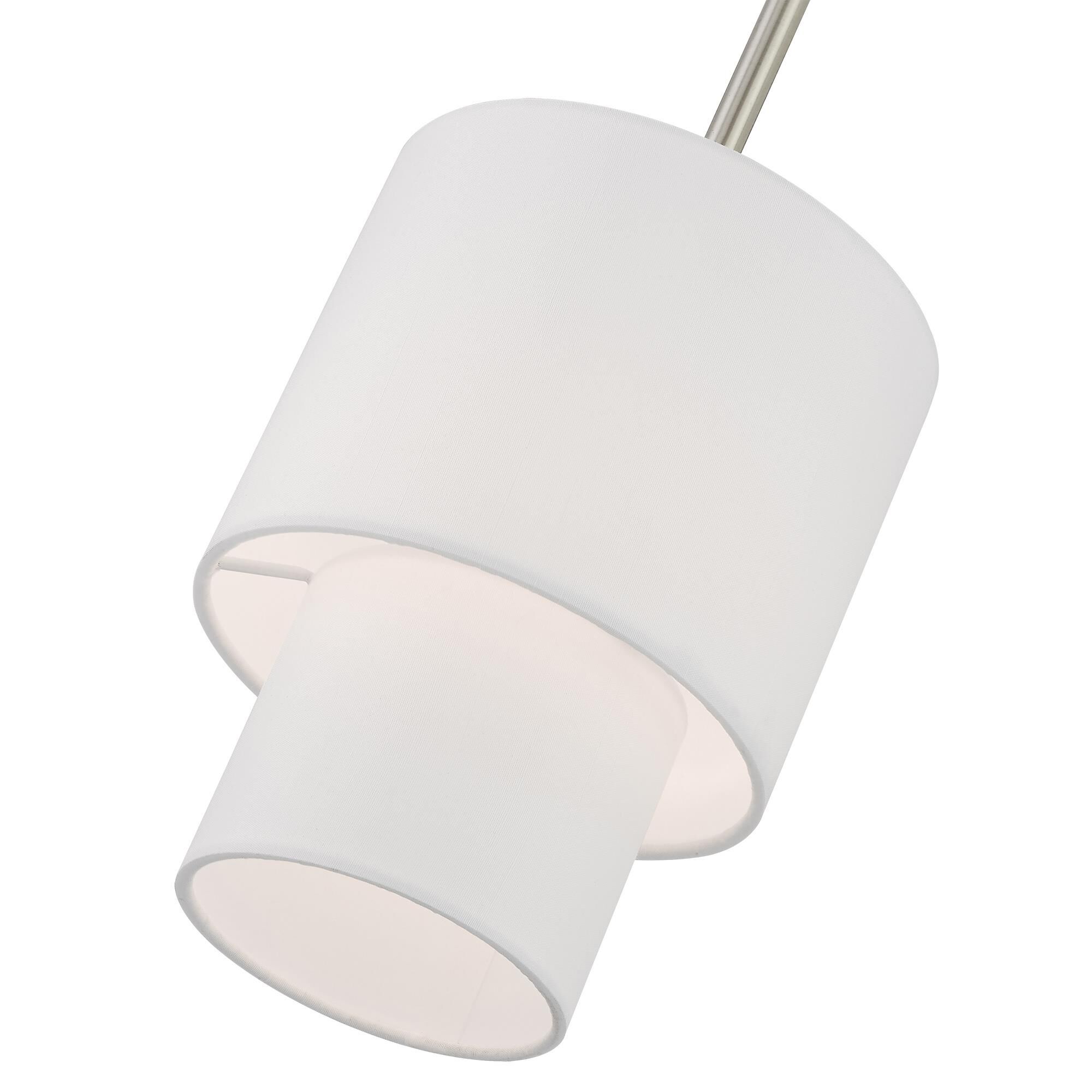 Shown in Brushed Nickel finish and Hand Crafted Off-White Fabric Outside & White Fabric Inside Hardback shade