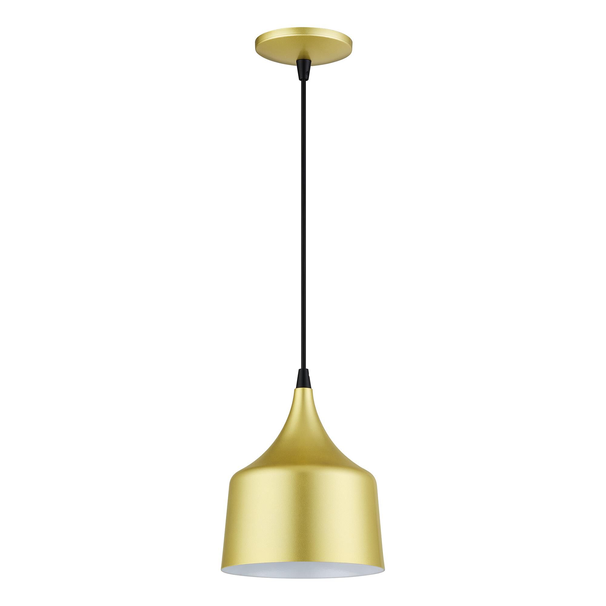 Shown in Soft Gold with Black Accents finish and Soft Gold Aluminum with Shiny White Inside shade