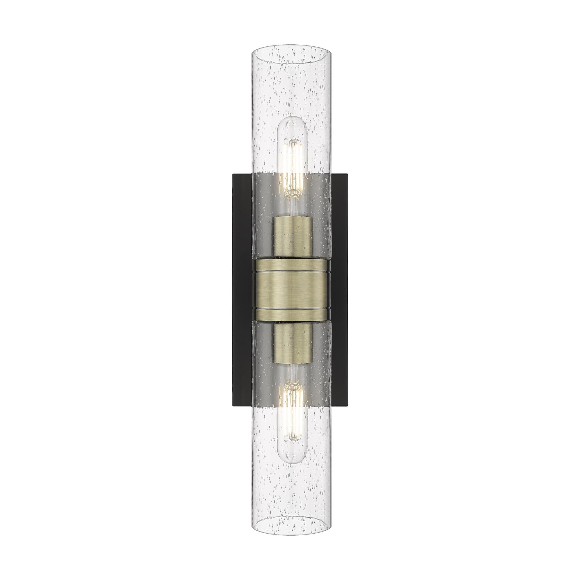 Shown in Black Antique Brass finish and Seedy glass