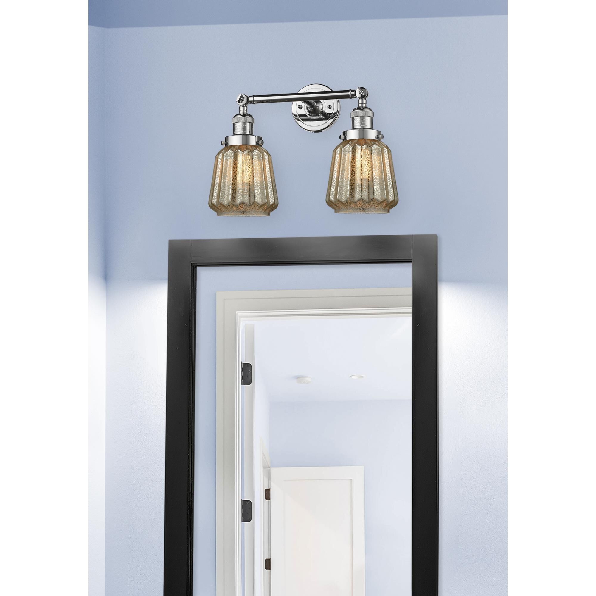 Shown in Polished Chrome finish and Mercury Fluted glass