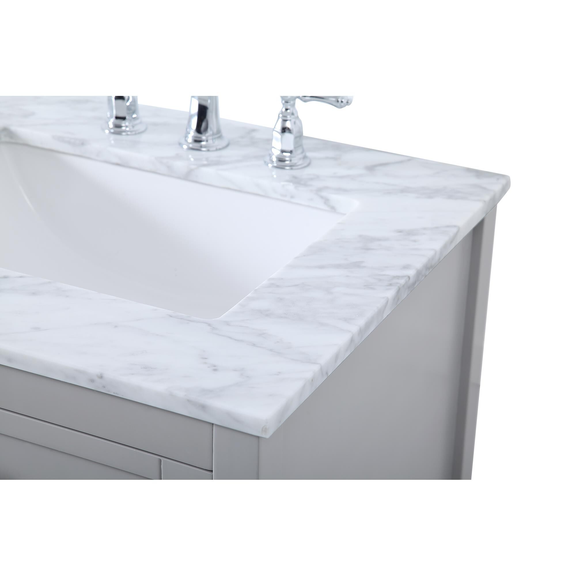 Shown in Gray And Brushed Nickel With Carrara White Marble finish