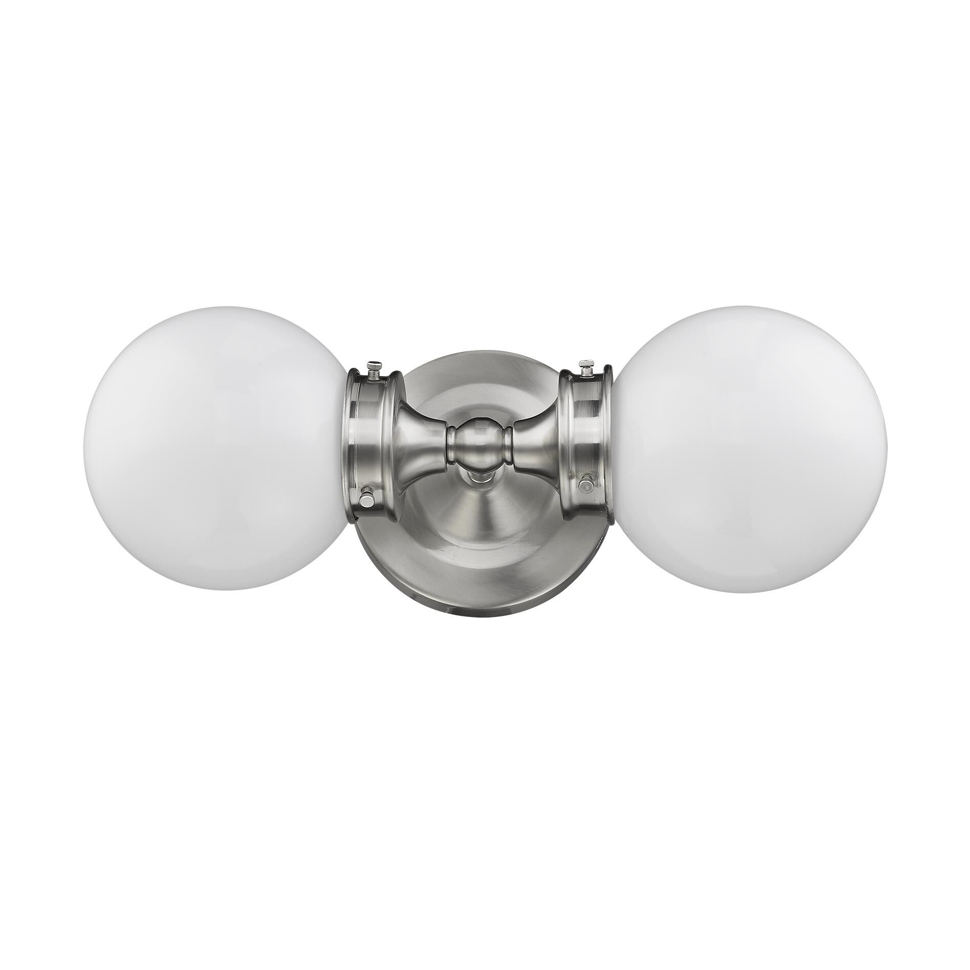 Shown in Satin Nickel finish and White glass and White Glass Globes shade