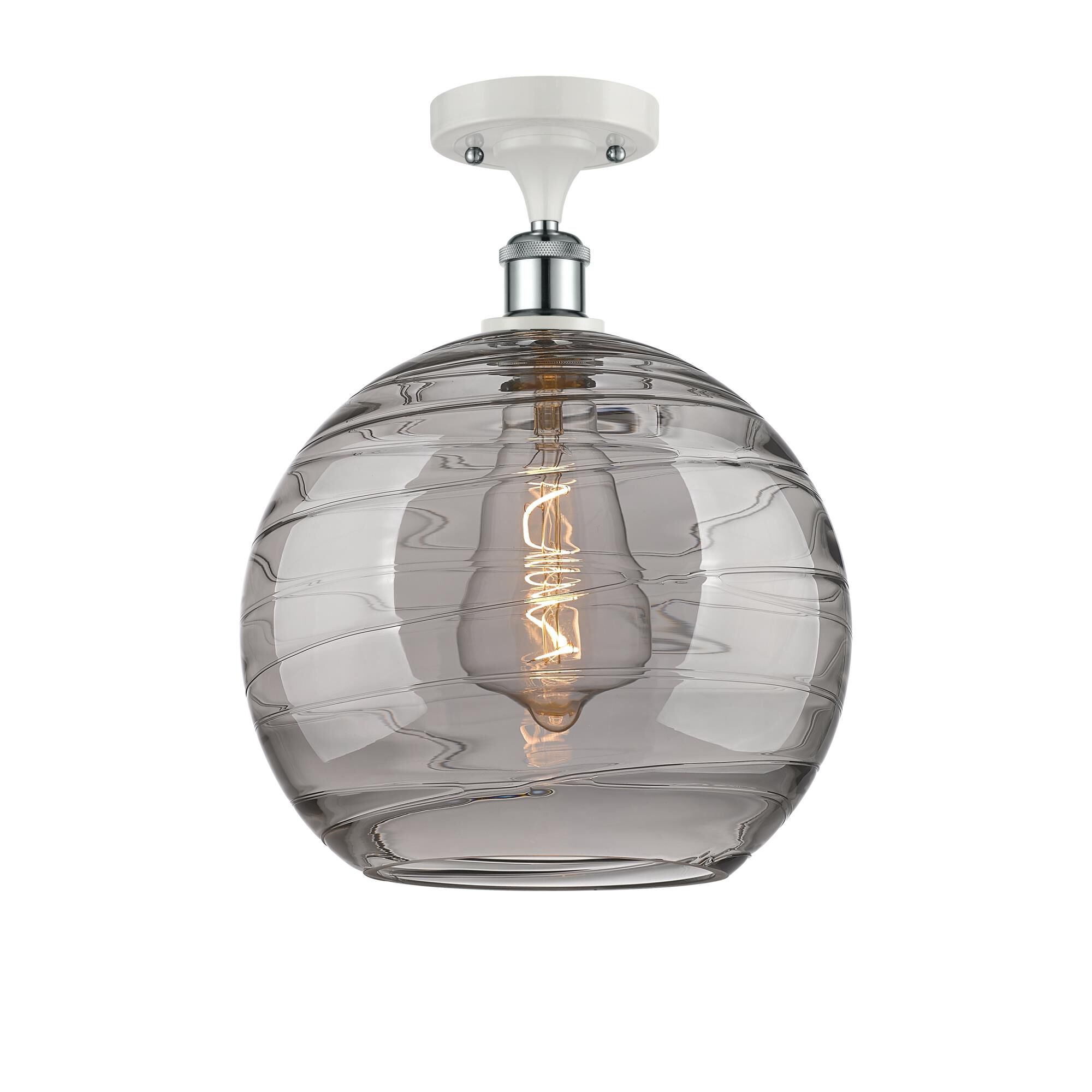 Shown in White Polished Chrome finish and Light Smoke Deco Swirl glass