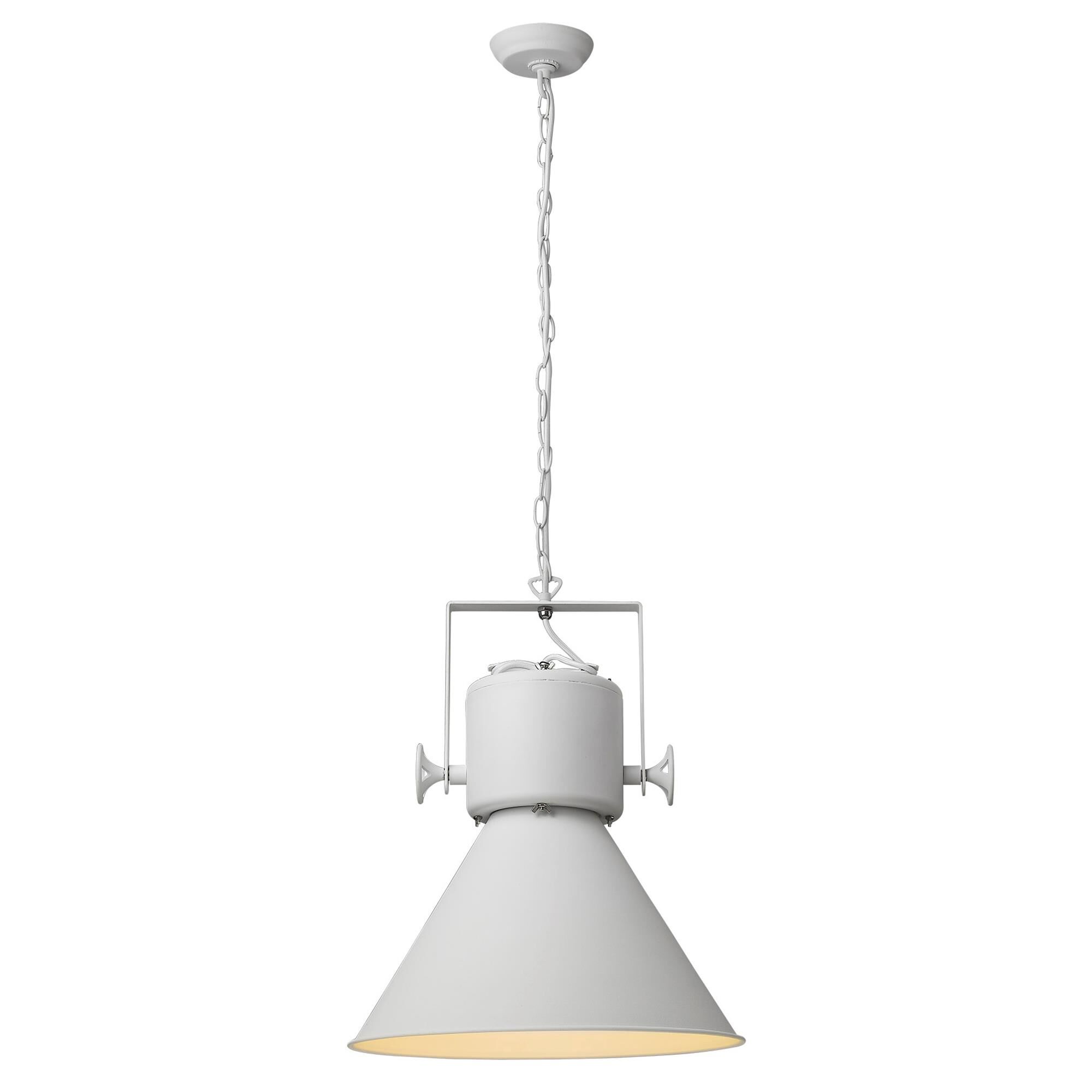 Shown in White finish and White glass and White Metal Cone Shaped  W/ White Interior shade