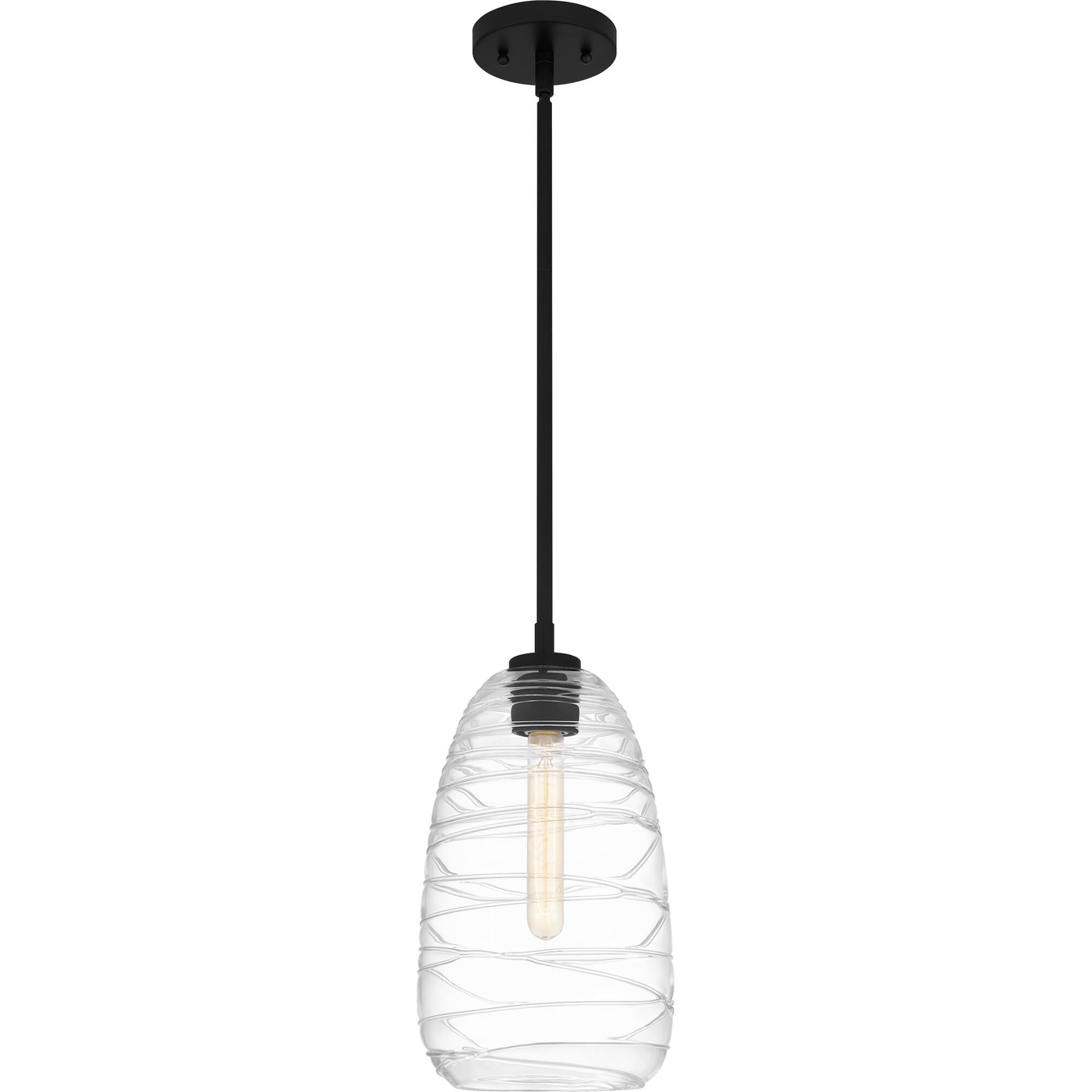 Shown in Matte Black finish and Clear Line  Glass shade
