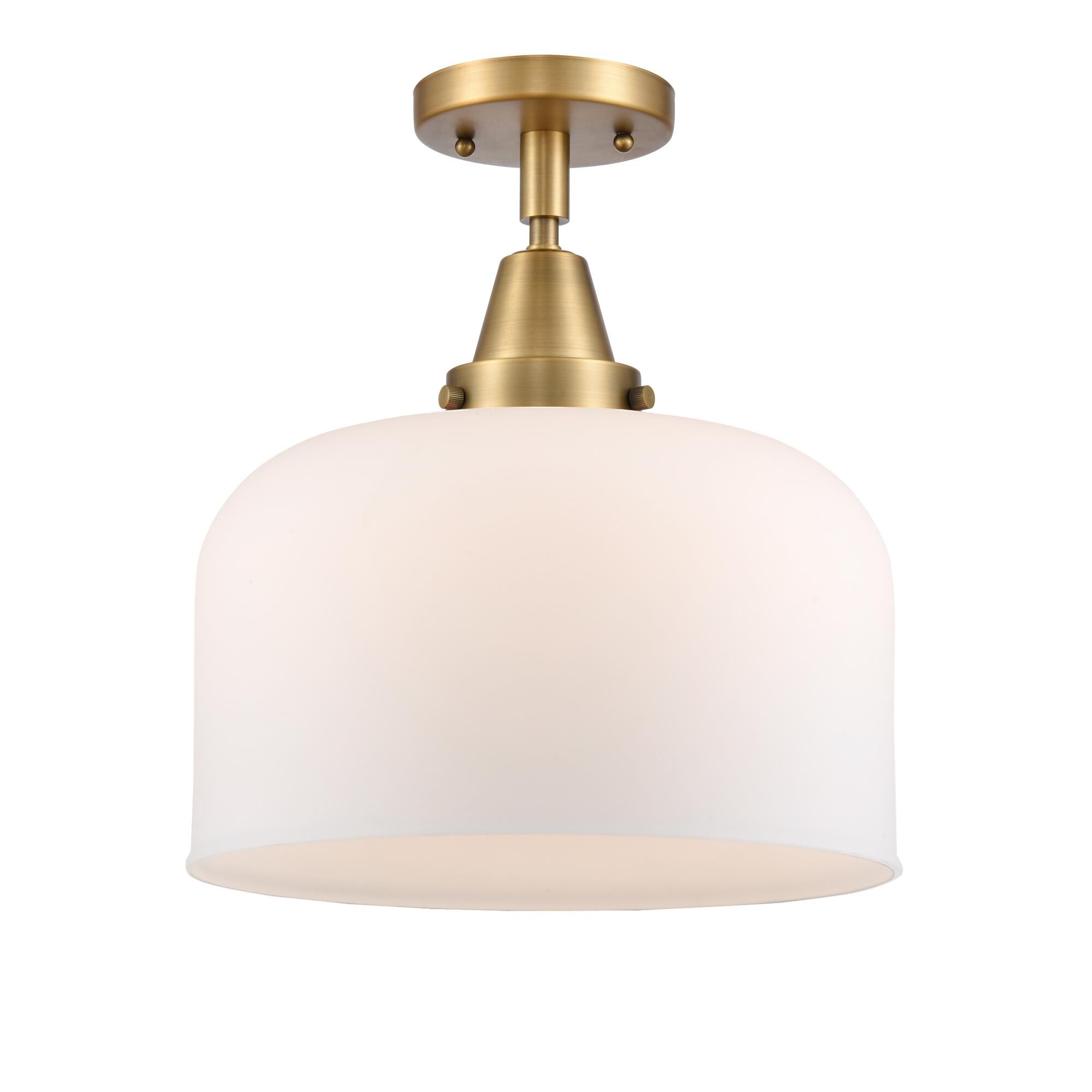 Shown in Brushed Brass finish and Matte White Cased X-Large Bell glass