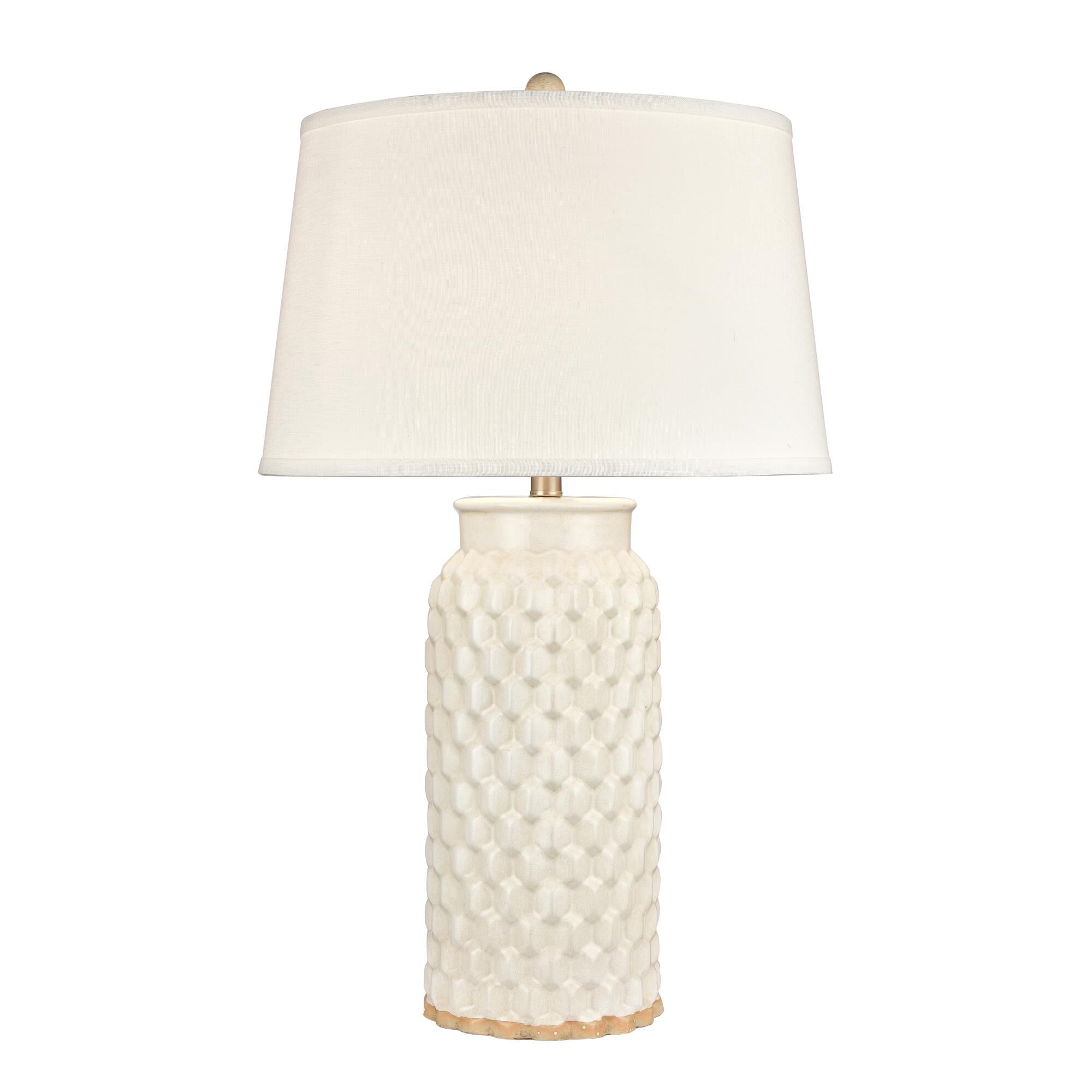 Shown in White Glazed finish and White Textured Linen Shade glass and White Textured Linen shade