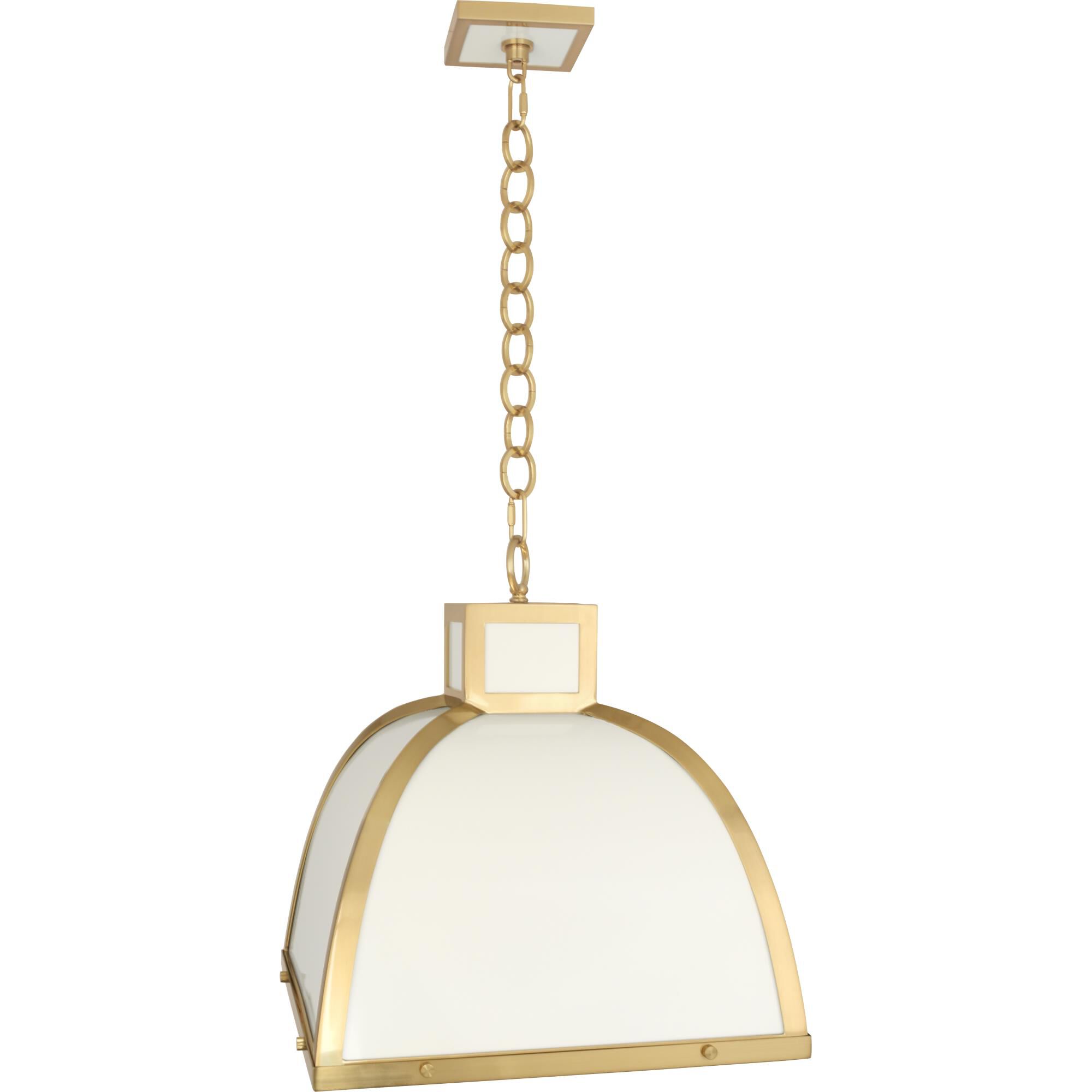 Shown in Glossy White Painted  With Modern Brass Accents finish and Square Printed White Glass Diffuser shade