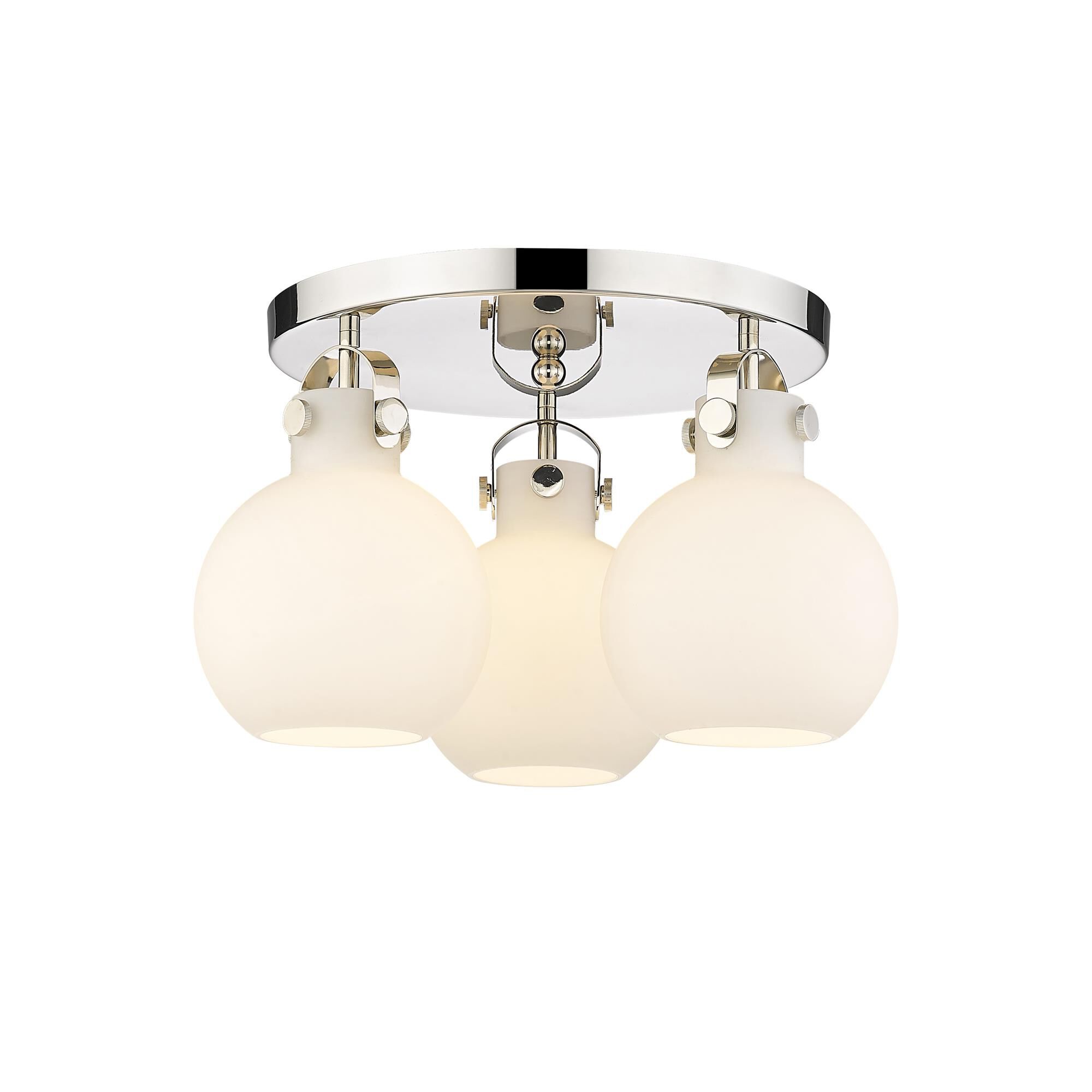 Shown in Polished Nickel finish and Matte White glass