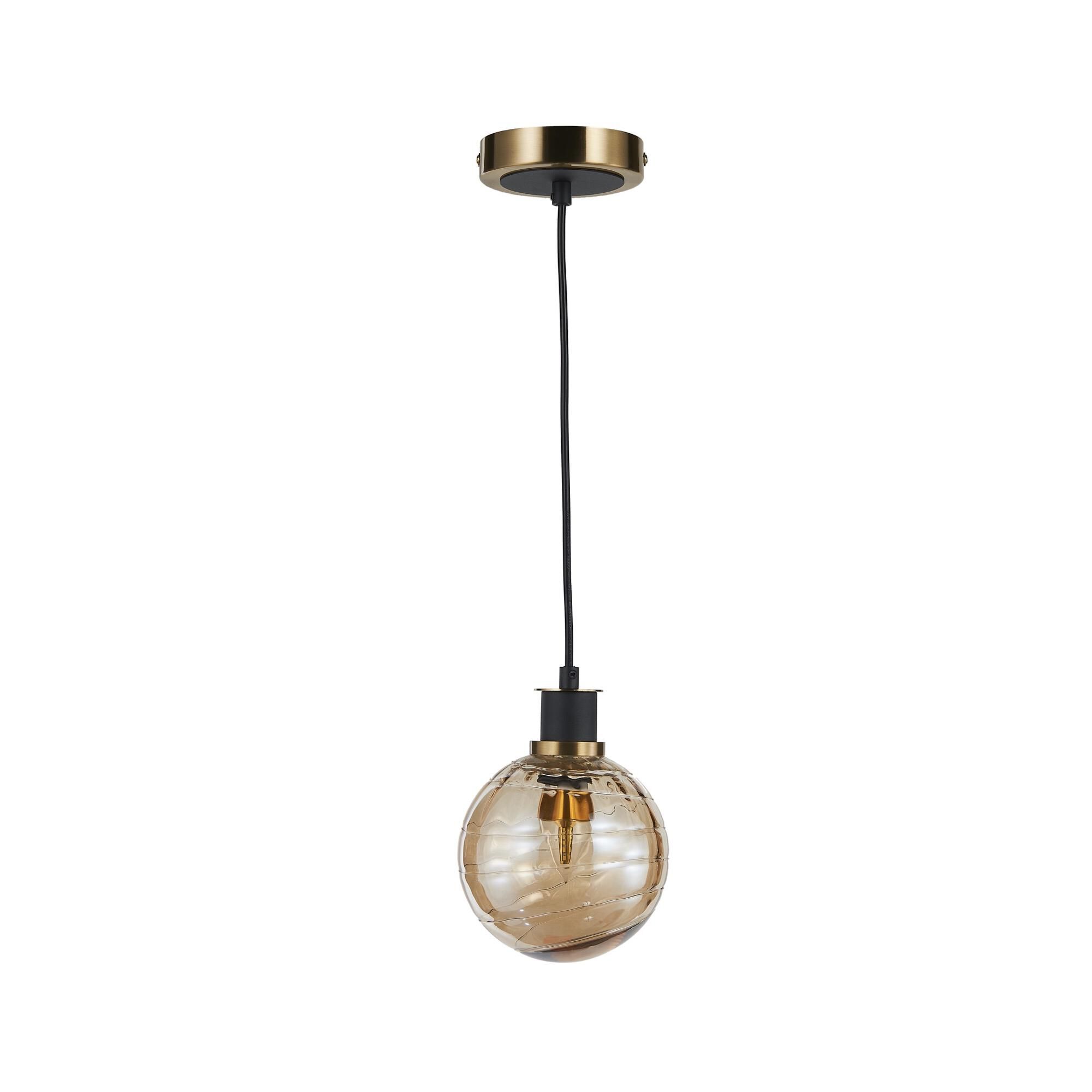 Shown in Black and Brushed Brass finish and Amber glass