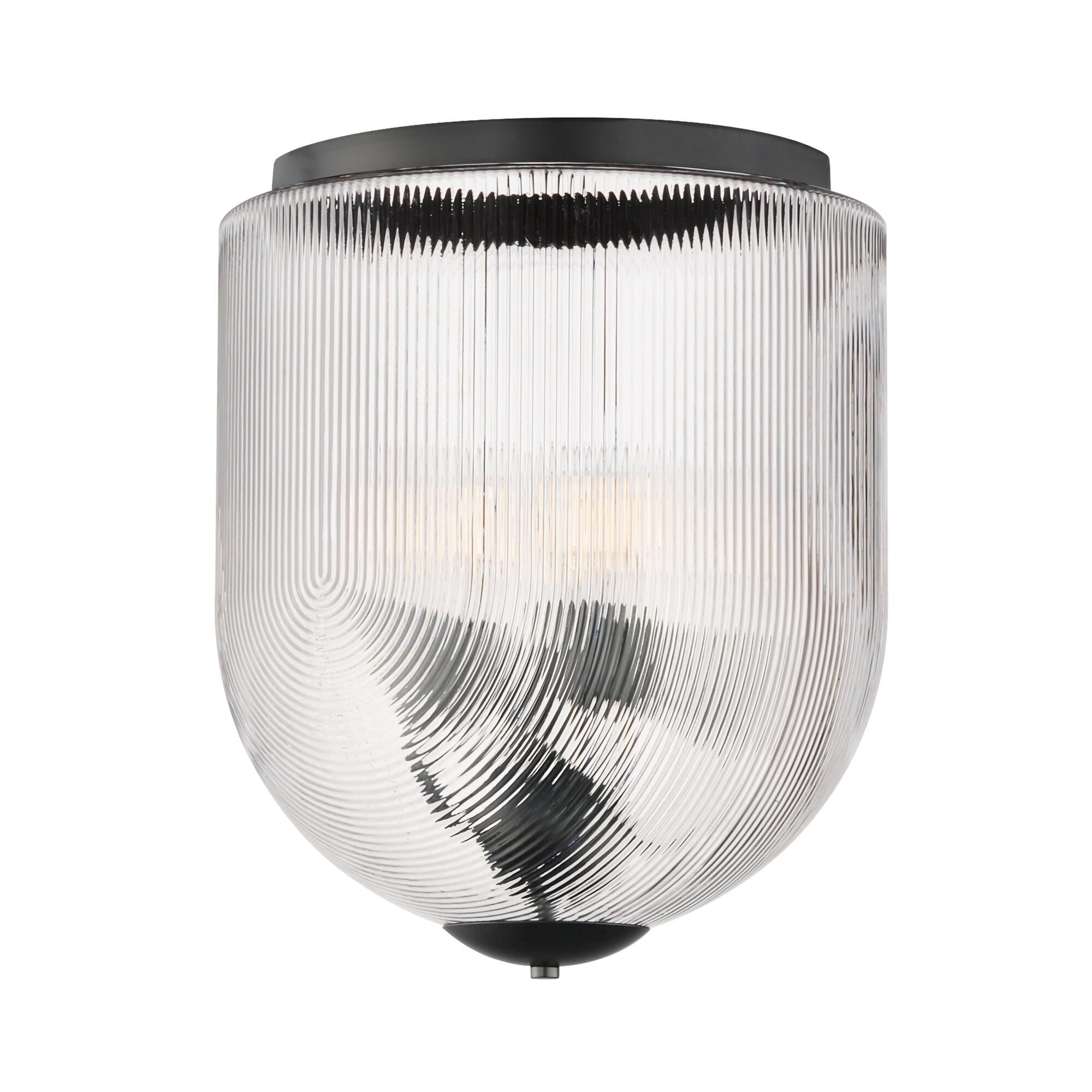 Shown in Black finish and Clear Ribbed glass