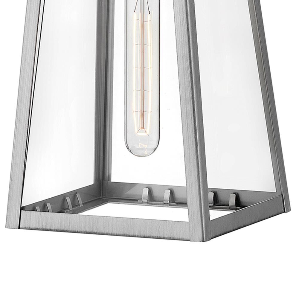 Shown in Antique Brushed Aluminum finish and Clear glass and Black accent