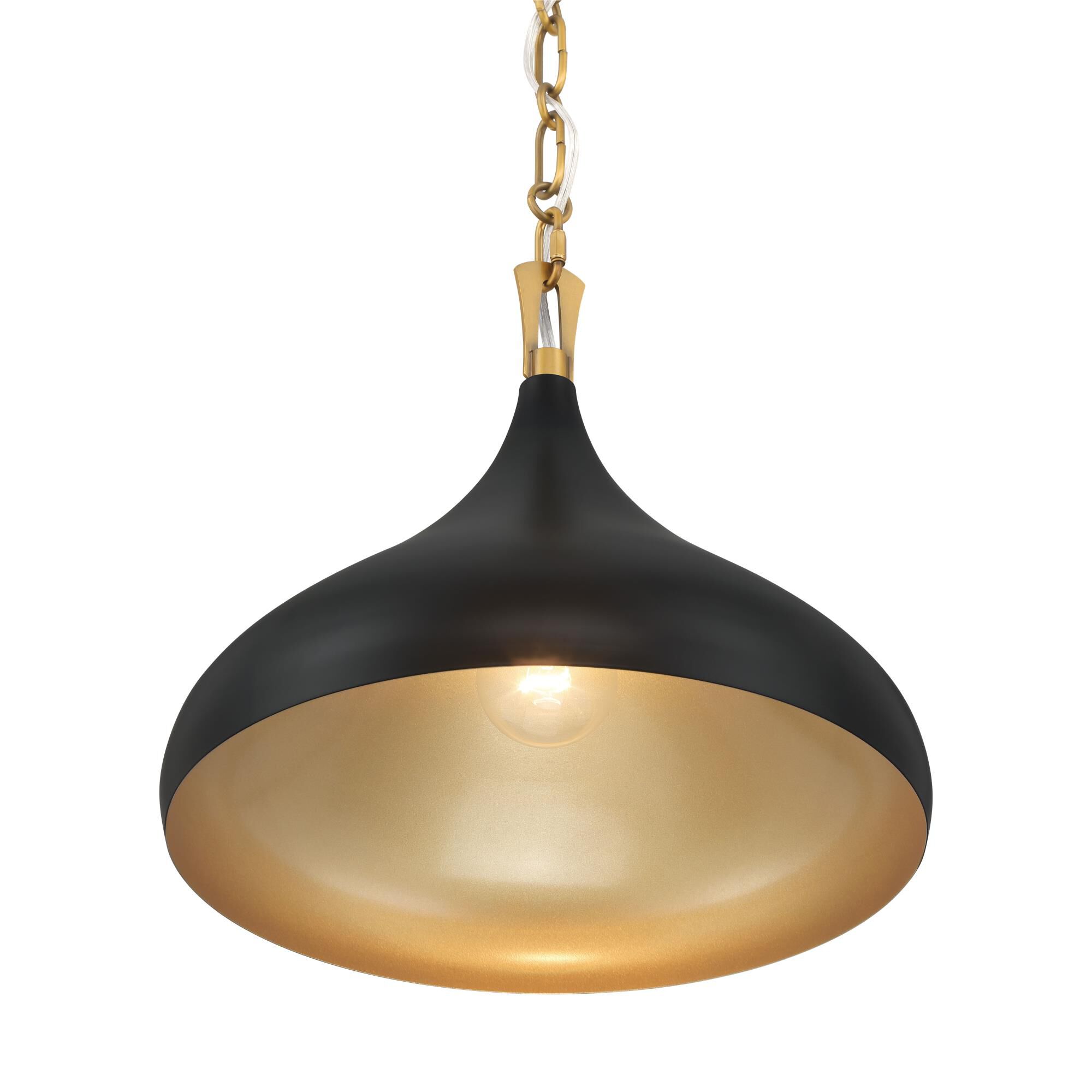 Shown in Legacy Brass & Matte Coal finish and Dark Matte Black (Outside)/Legacy Brass (Inside) glass and Steel shade