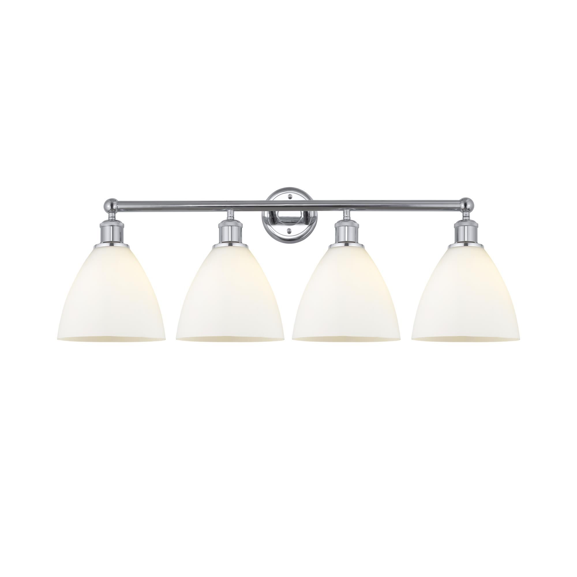 Shown in Polished Chrome, Matte White finish and Matte White glass and Matte White Glass shade
