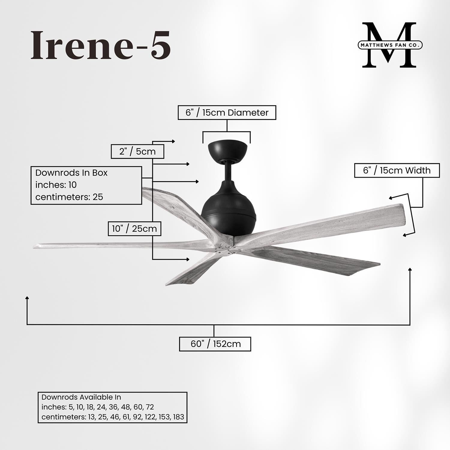 Irene 60 Inch 5 Blade Ceiling Fan by Matthews Fan Company