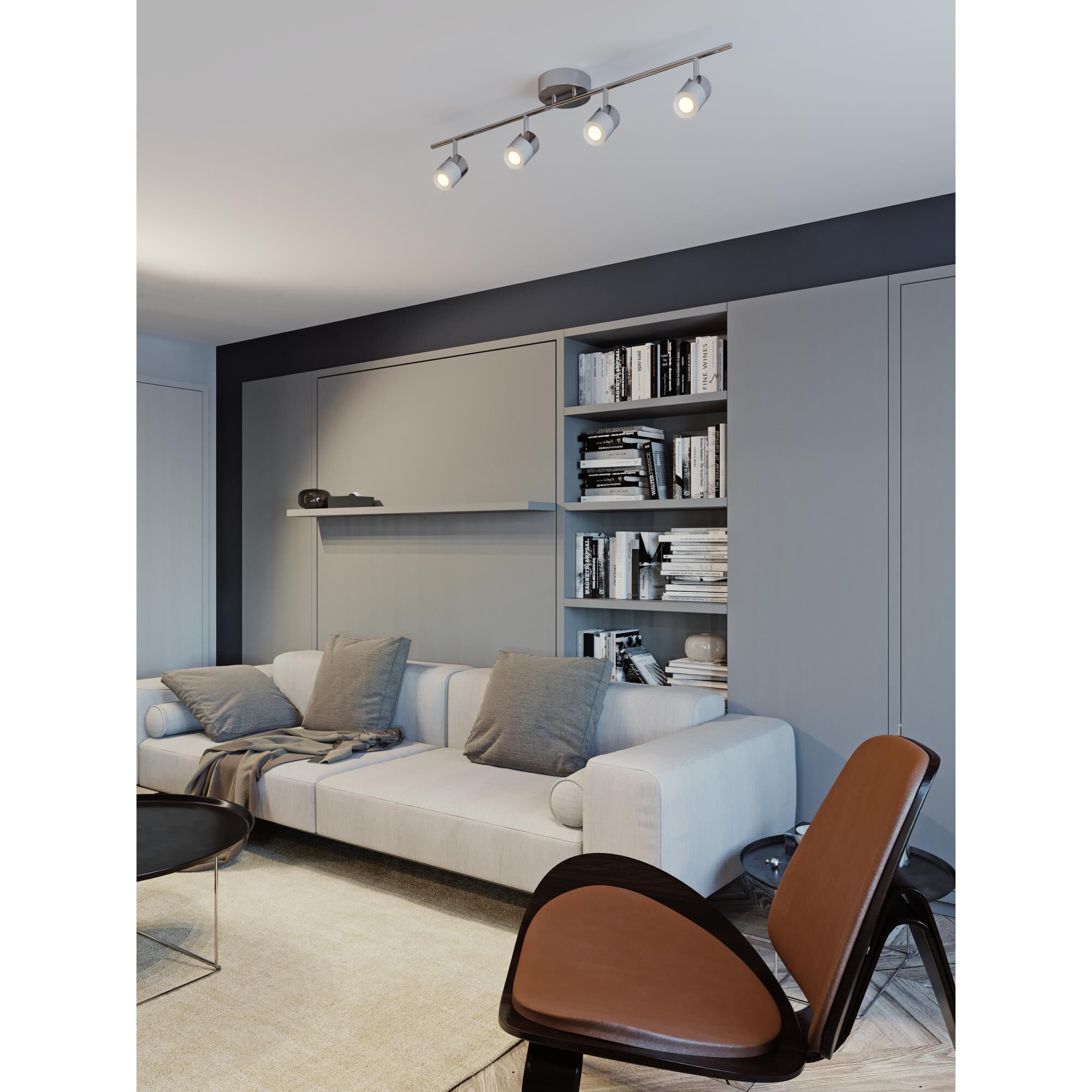 Shown in Satin Nickel, White finish and Frosted Clear glass and No Accent accent