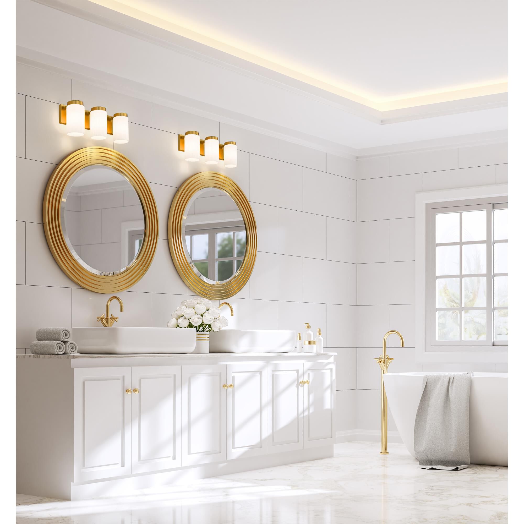 Shown in Luxe Gold finish and Matte Opal glass and Matte Opal shade