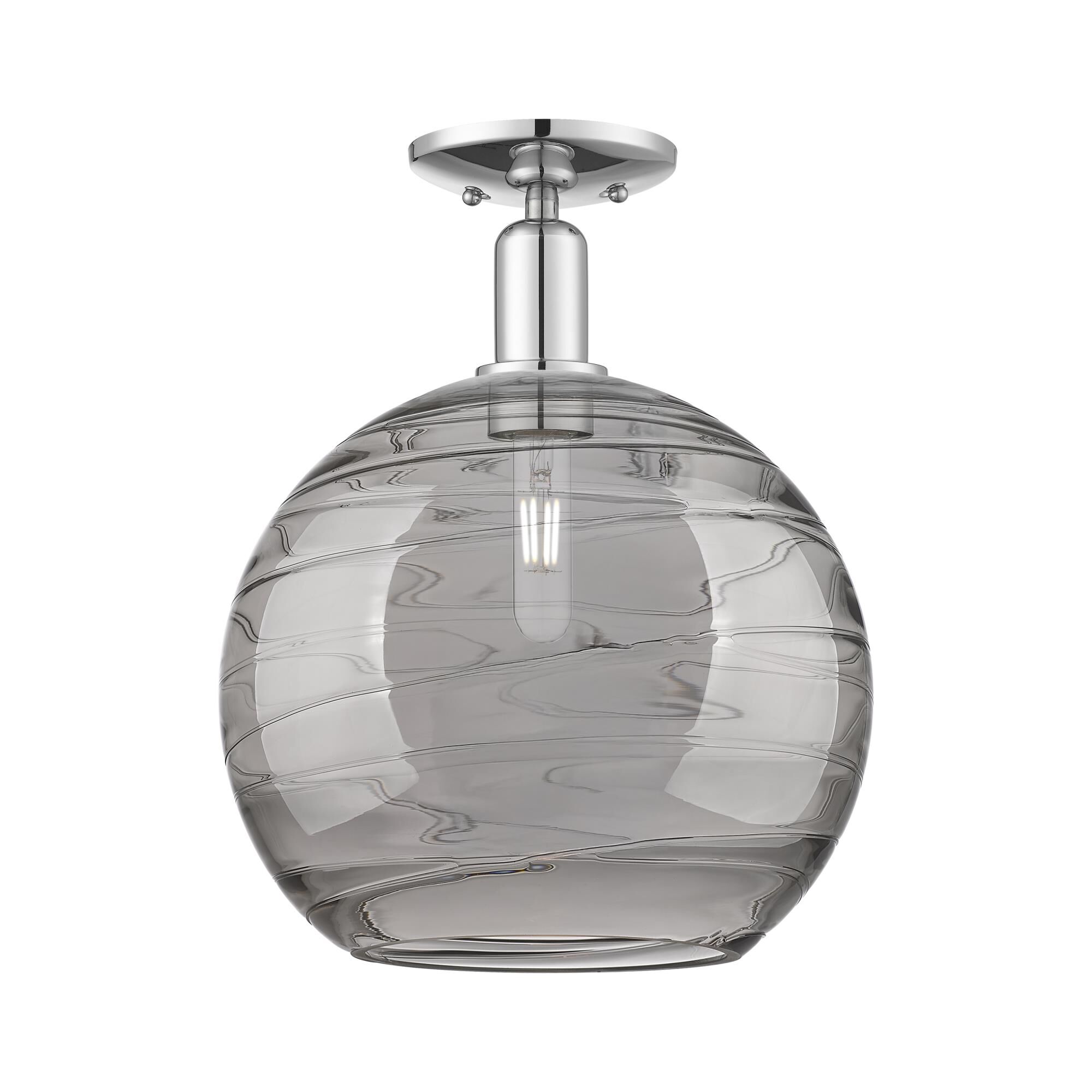 Shown in Polished Chrome finish and Light Smoke Deco Swirl glass
