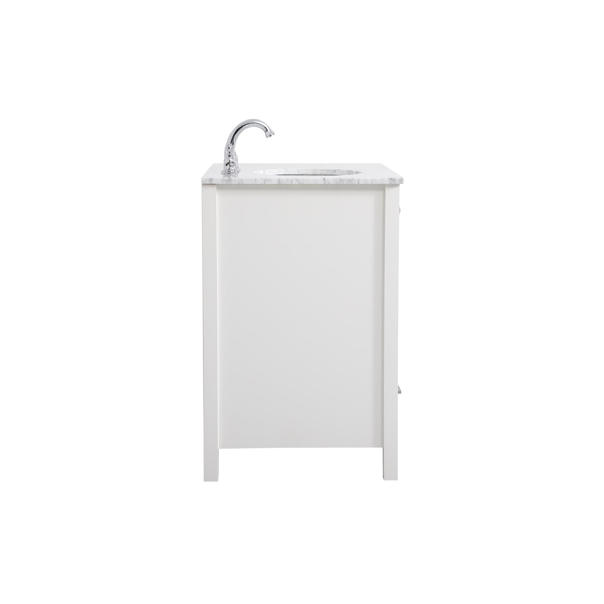 Shown in White And Brushed Nickel With Carrara White Marble finish