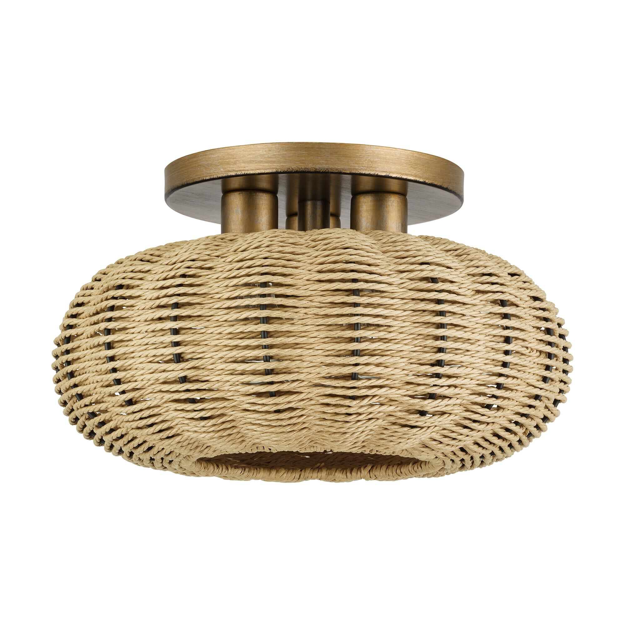 Shown in Antique Gold Leaf finish and Hand-Woven French Beige Paper Rope shade