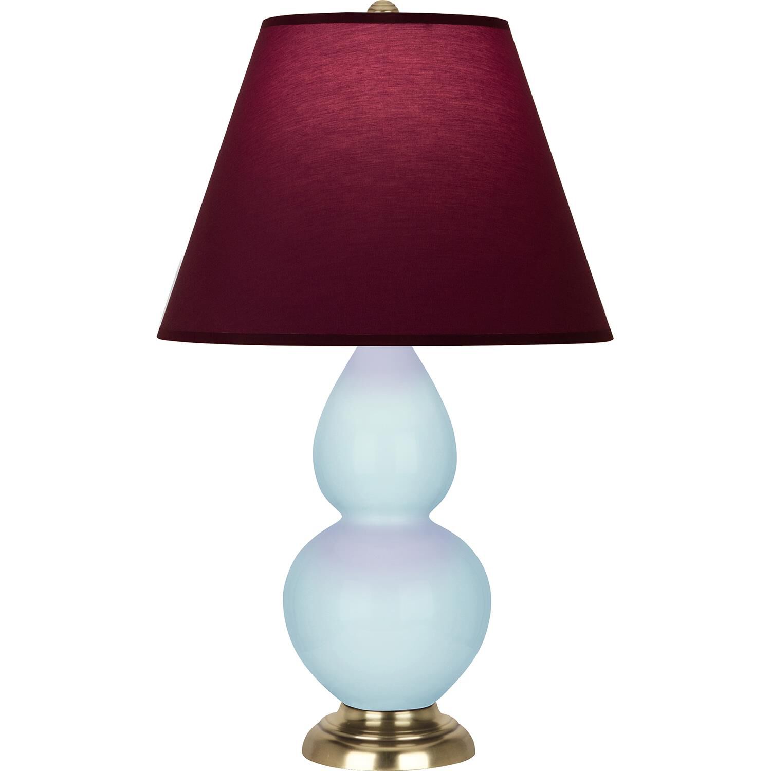 Shown in Baby Blue finish and Plum and Lavender shade and Antique Natural Brass accent