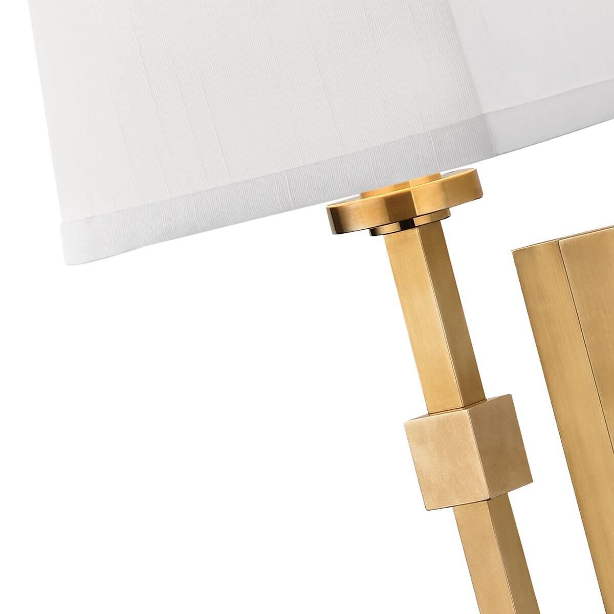 Shown in Aged Brass finish and White Faux Silk shade