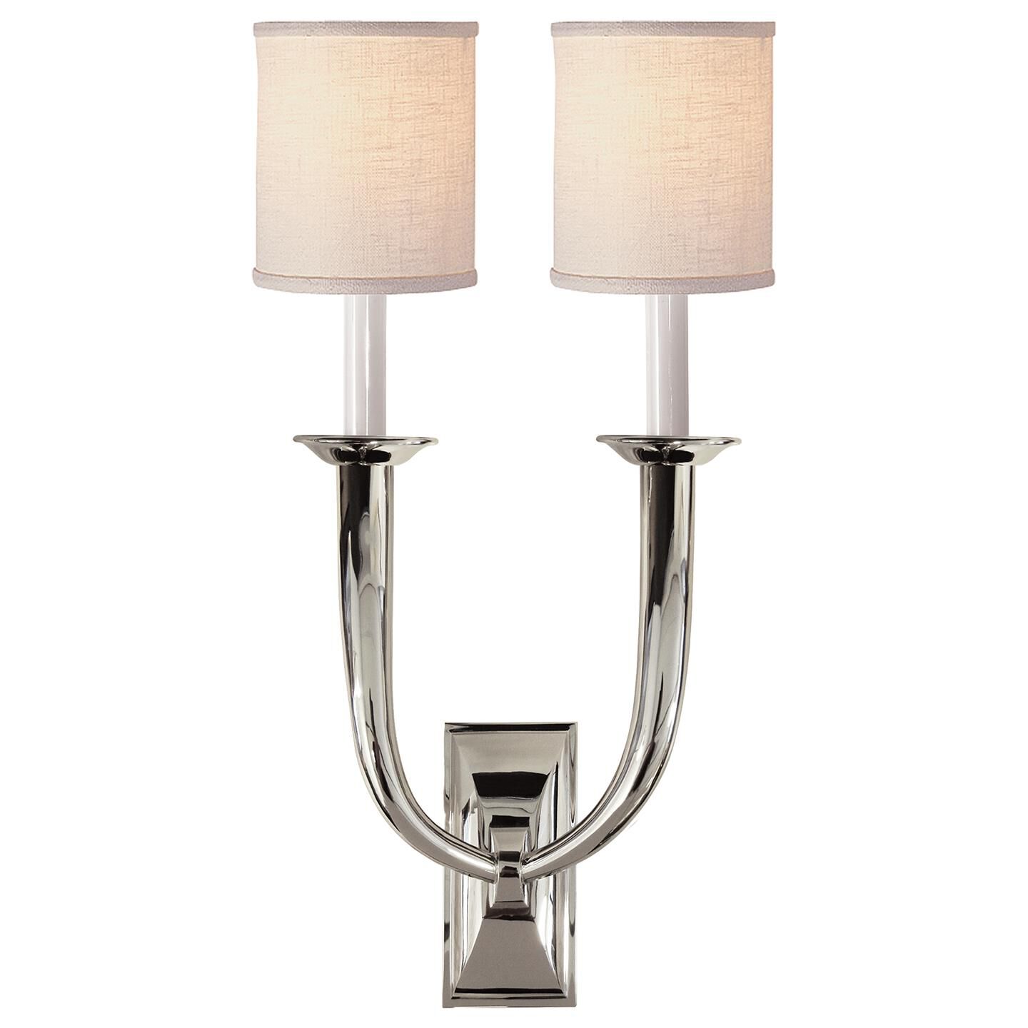 Shown in Polished Nickel finish and Linen shade