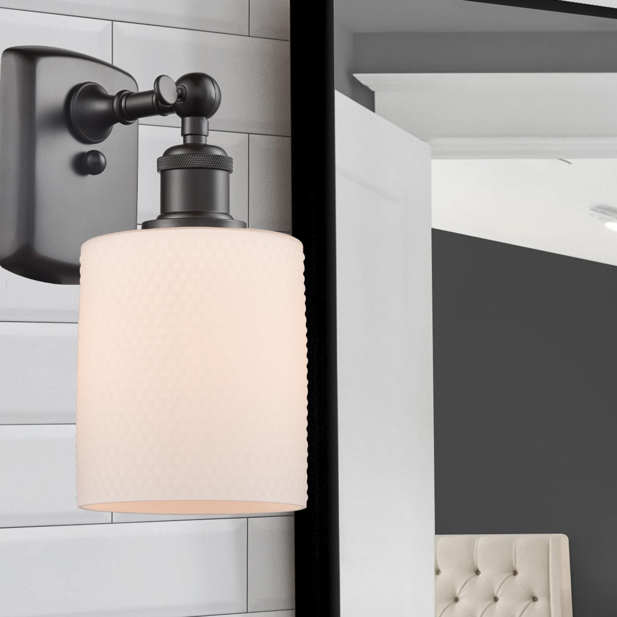 Shown in Oil Rubbed Bronze finish and Matte White - Drum glass