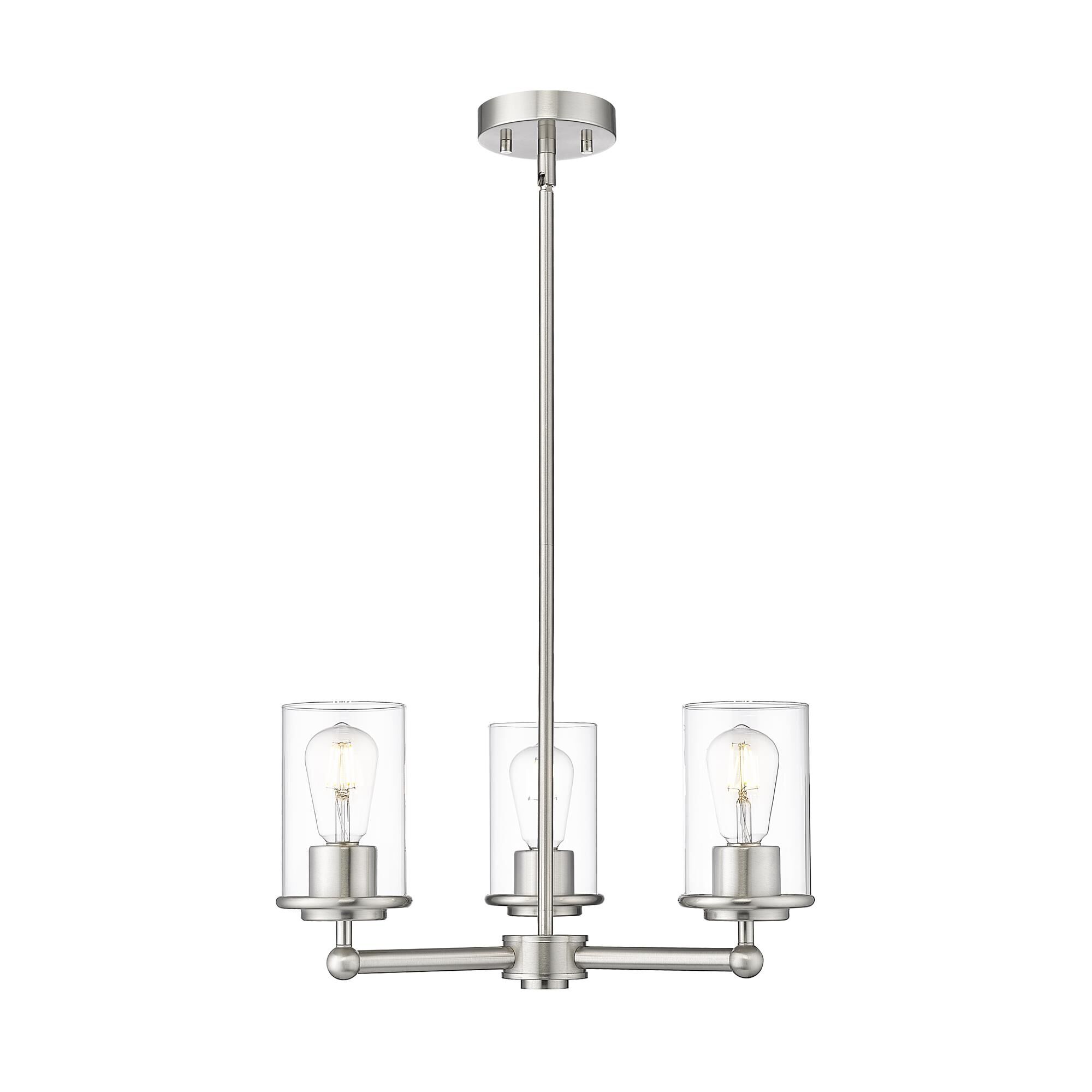 Shown in Brushed Nickel finish and Clear glass and Clear shade
