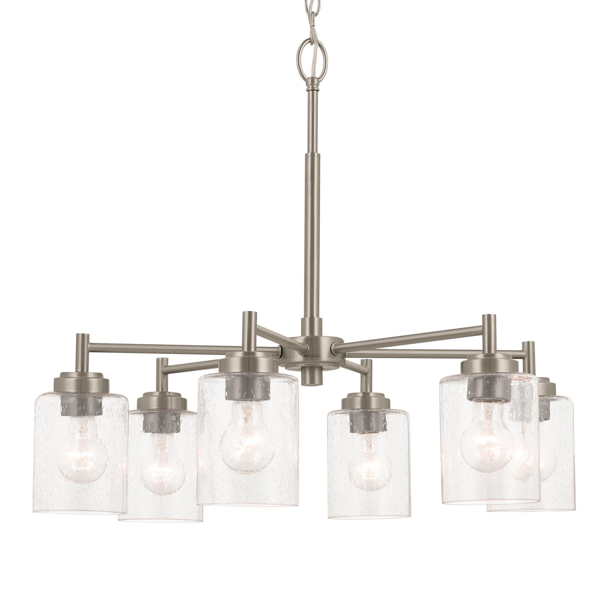 Shown in Brushed Nickel finish and Clear Seeded glass