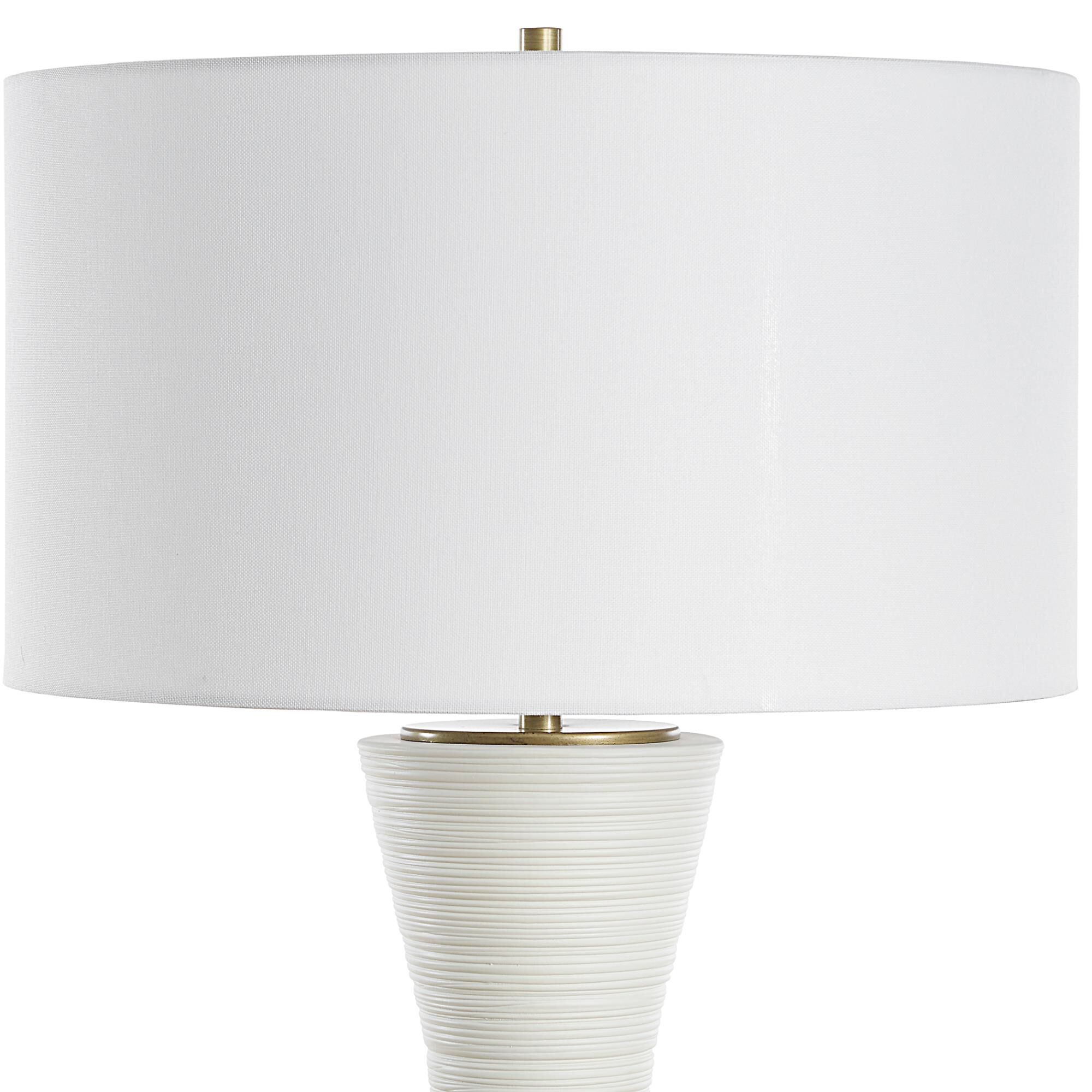 Shown in White finish and Round Drum Hardback shade