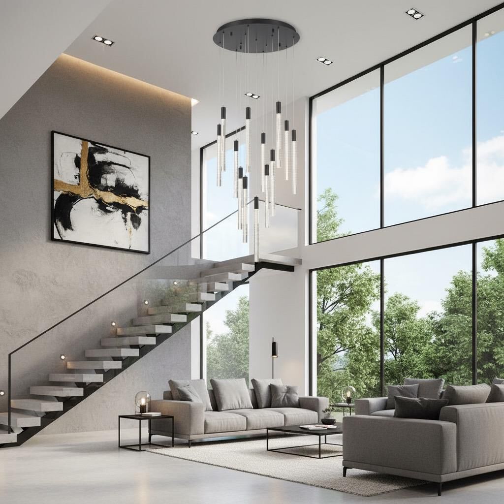 Shown in Black finish and Laser Lined Rods glass