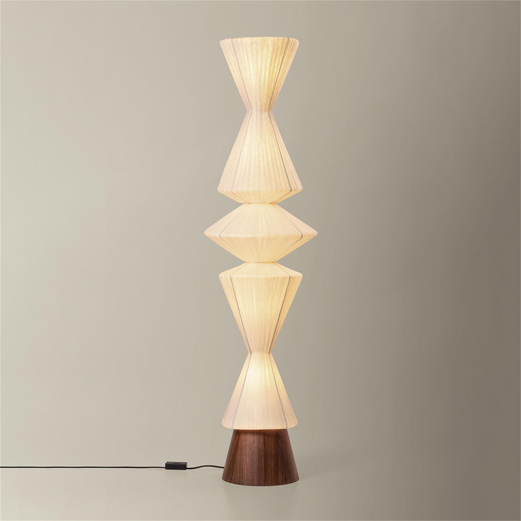 Shown in Aged Brass finish and Handmade Paper shade