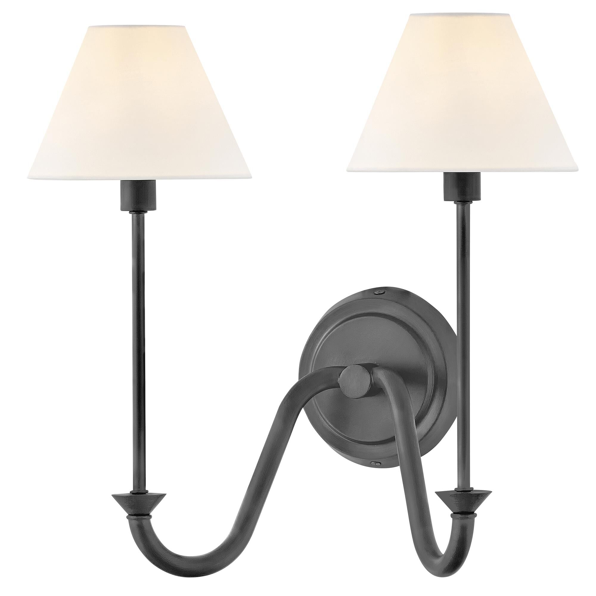 Shown in Blackened Brass finish and Off-White Linen shade