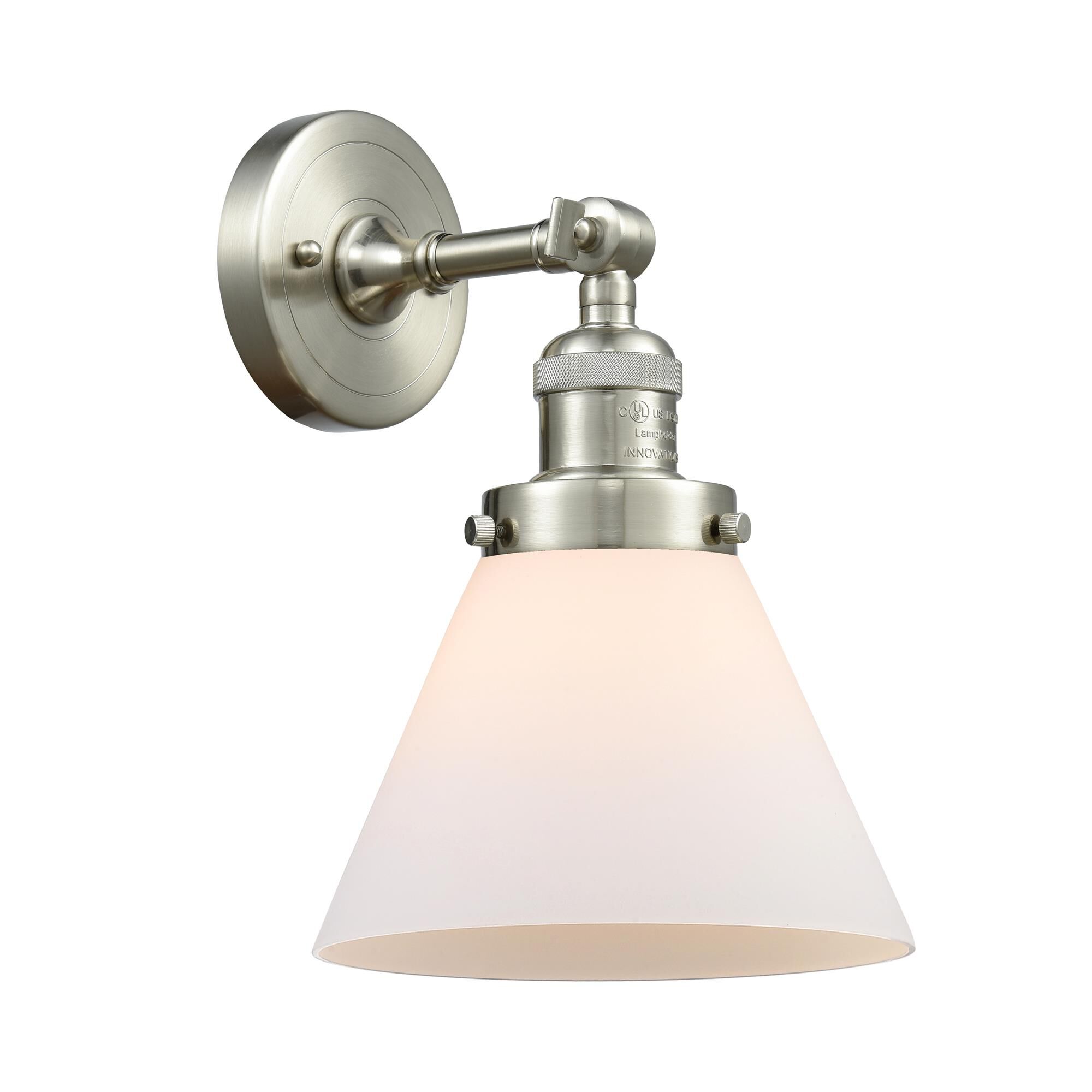 Shown in Brushed Satin Nickel finish and Matte White Cased glass