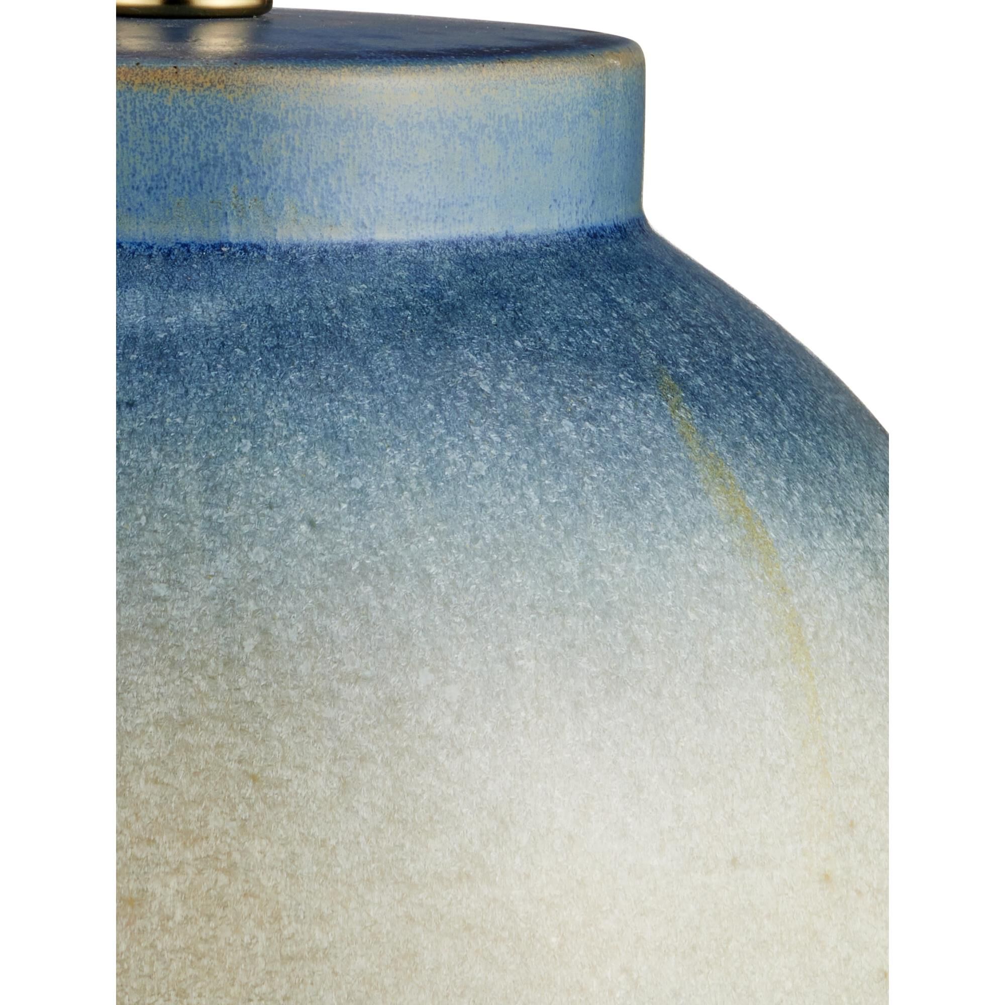 Shown in Yellow and Blue finish and Egg Shell Cotton Linen shade