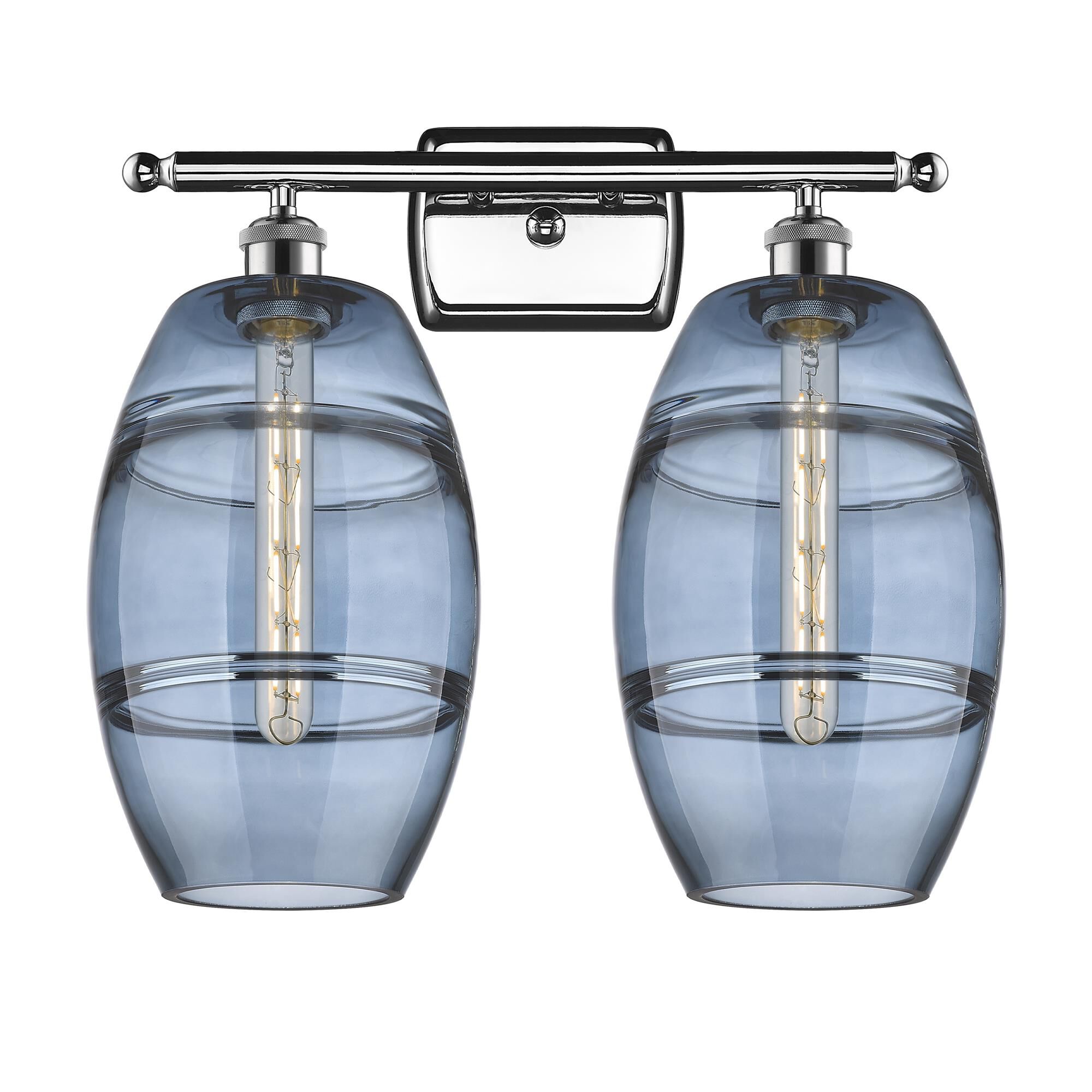 Shown in Polished Chrome finish and Princess Blue glass