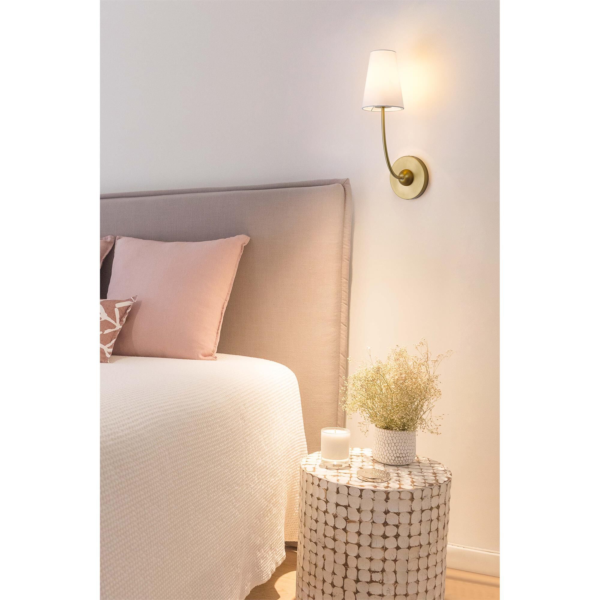 Shown in Rubbed Brass finish and White glass