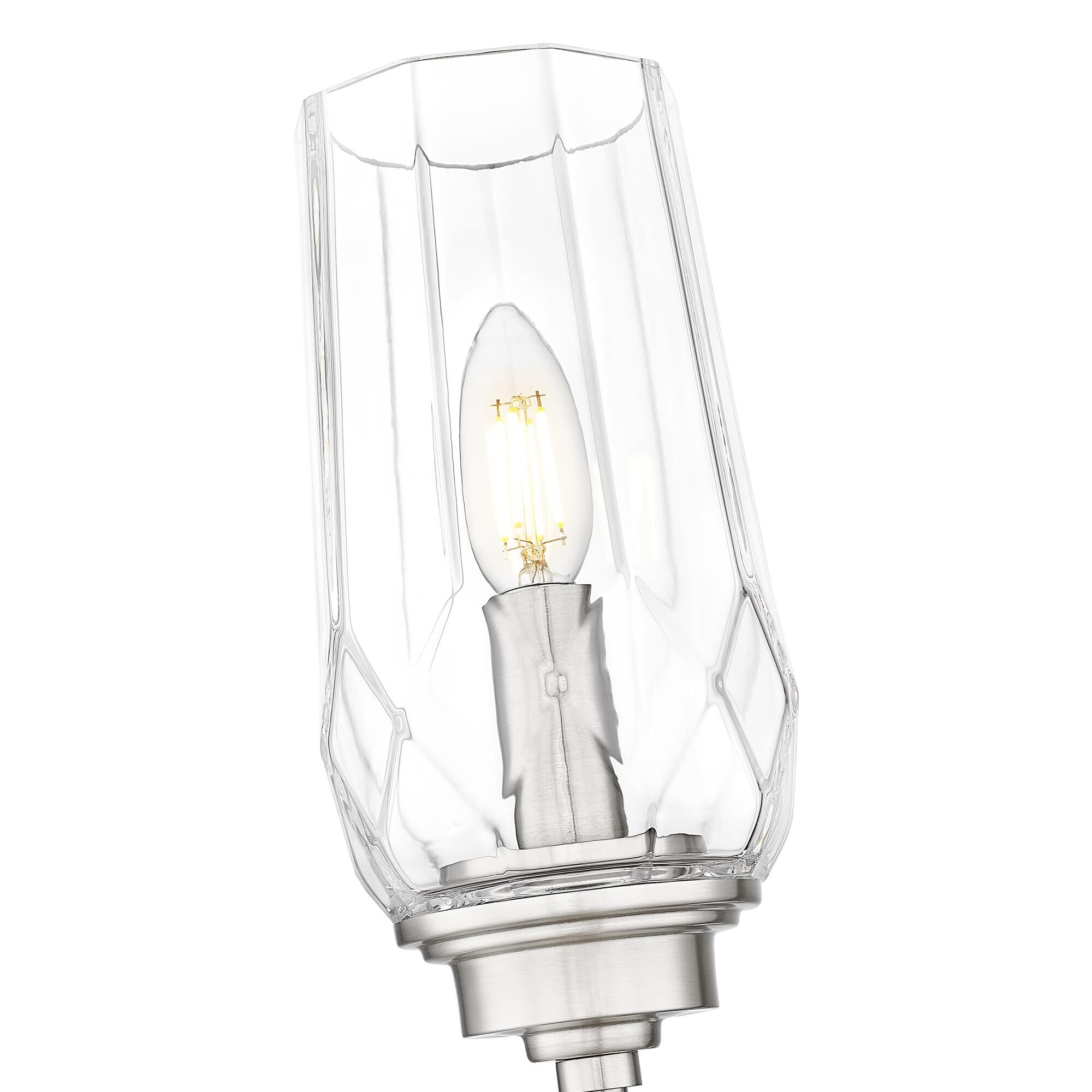 Shown in Brushed Nickel finish and Clear glass