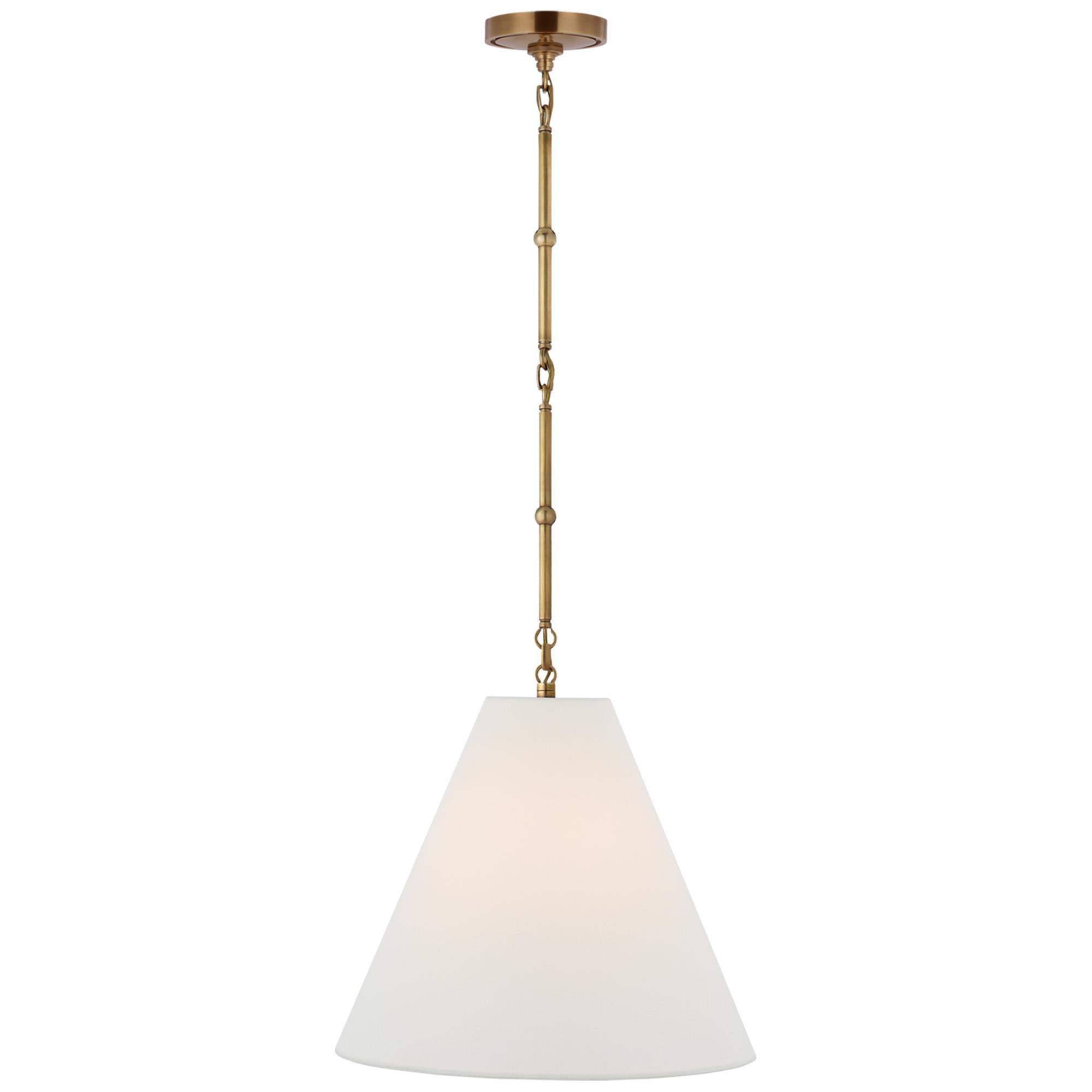 Shown in Hand-Rubbed Antique Brass finish and Linen shade