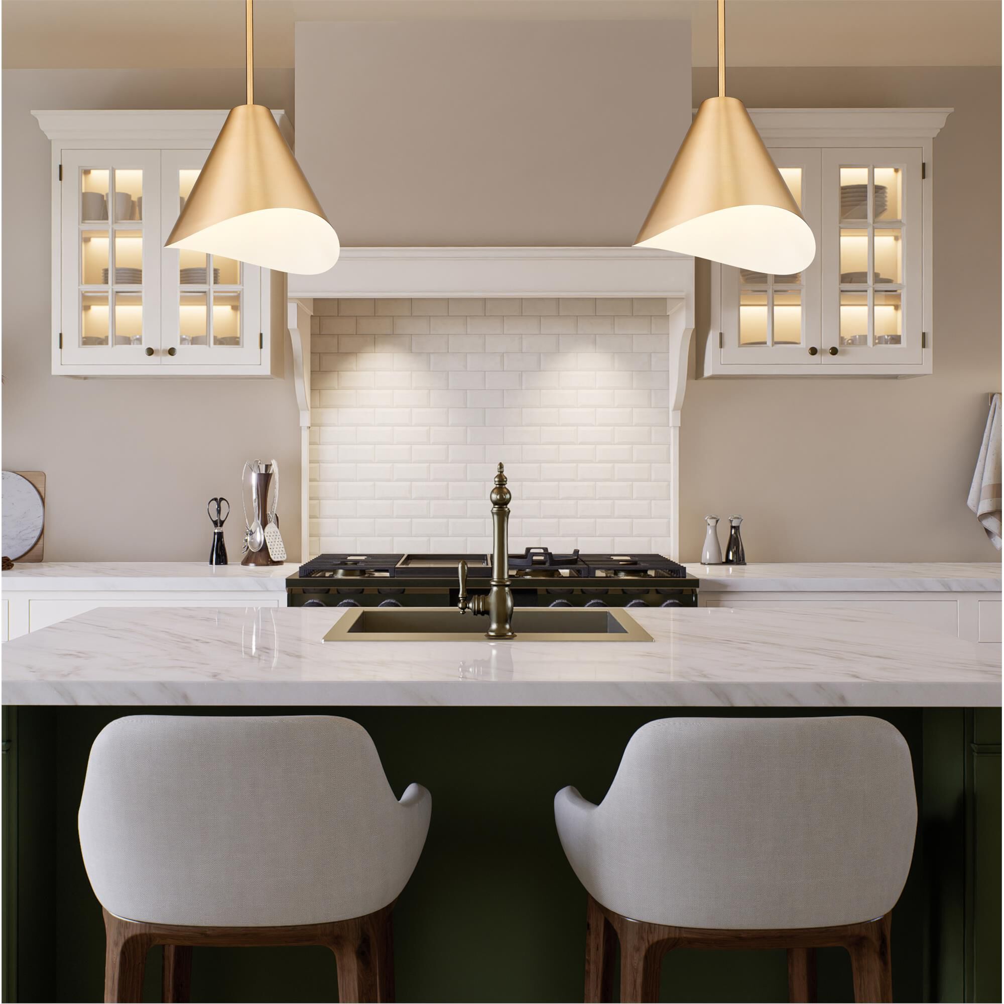 Shown in Modern Gold finish and Modern Gold And Inner White glass and Modern Gold And Inner White shade