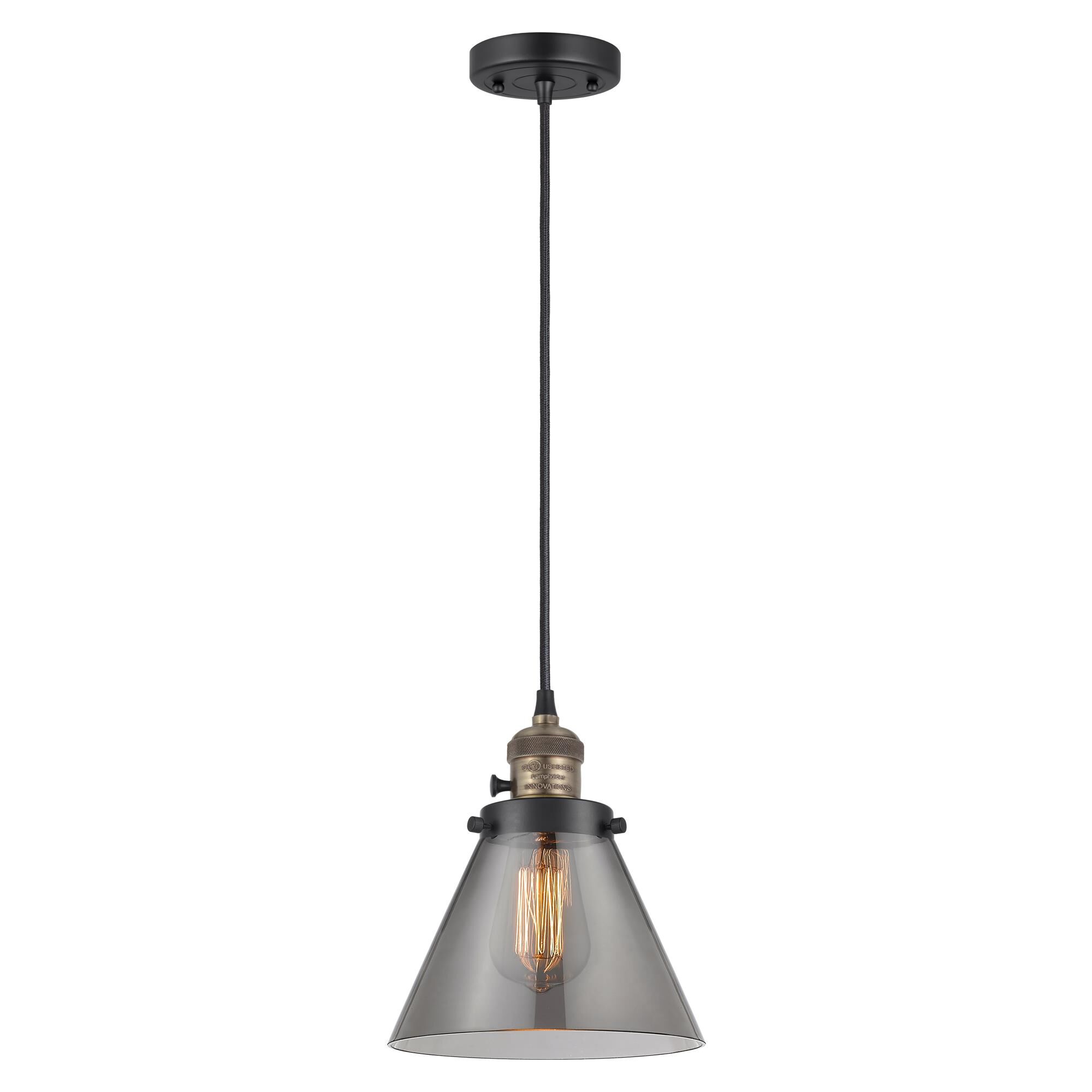 Shown in Black Antique Brass finish and Plated Smoke glass