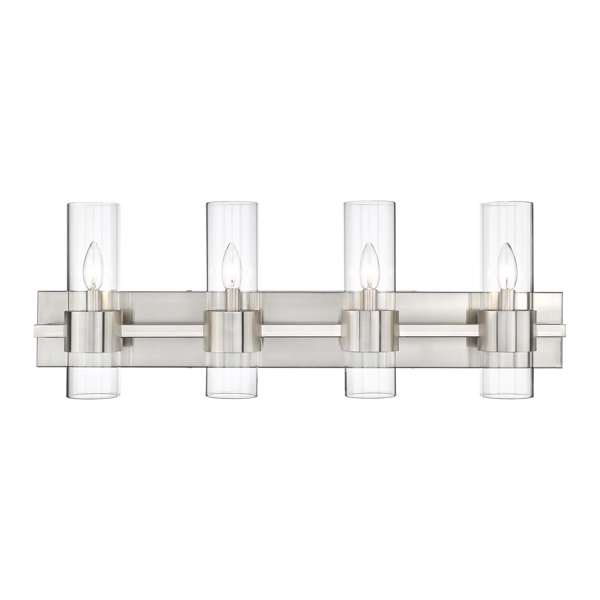 Shown in Brushed Nickel finish and Clear glass