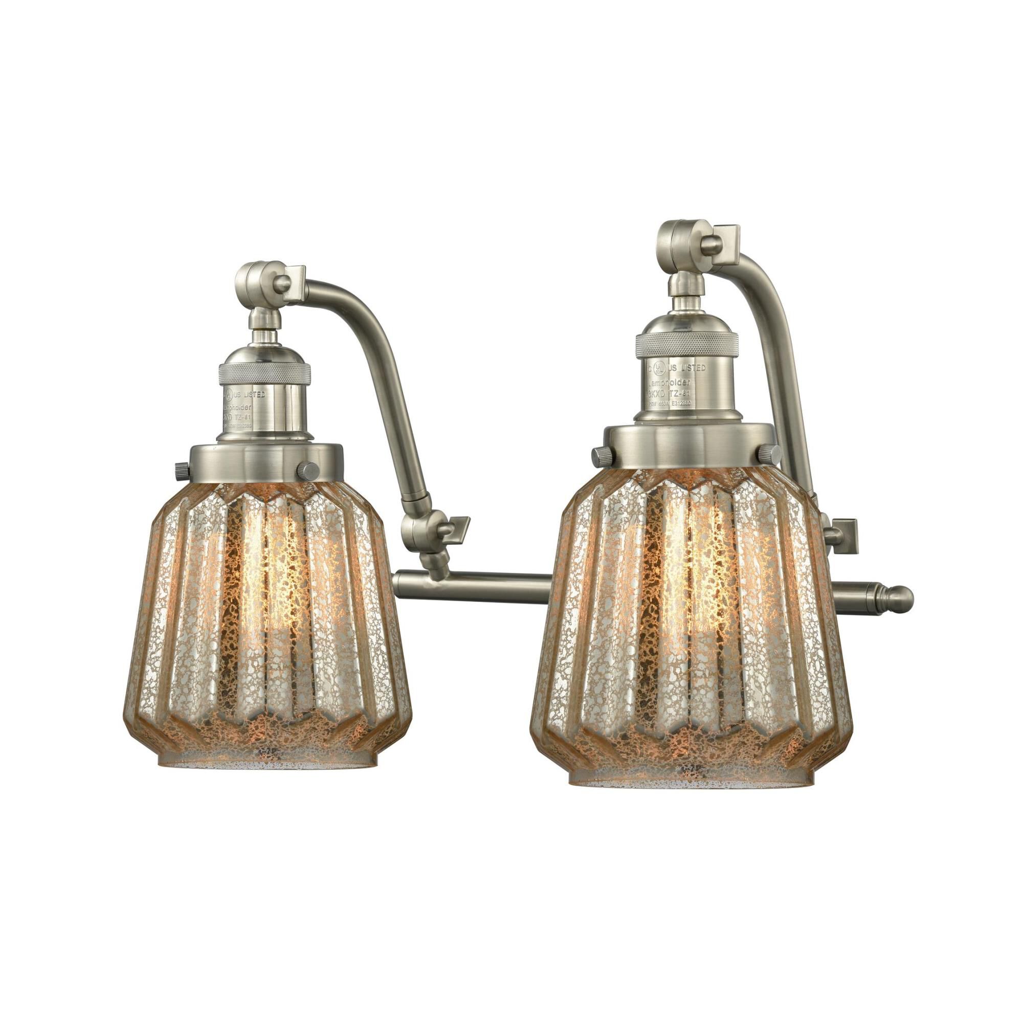 Shown in Brushed Satin Nickel finish and Mercury Fluted glass