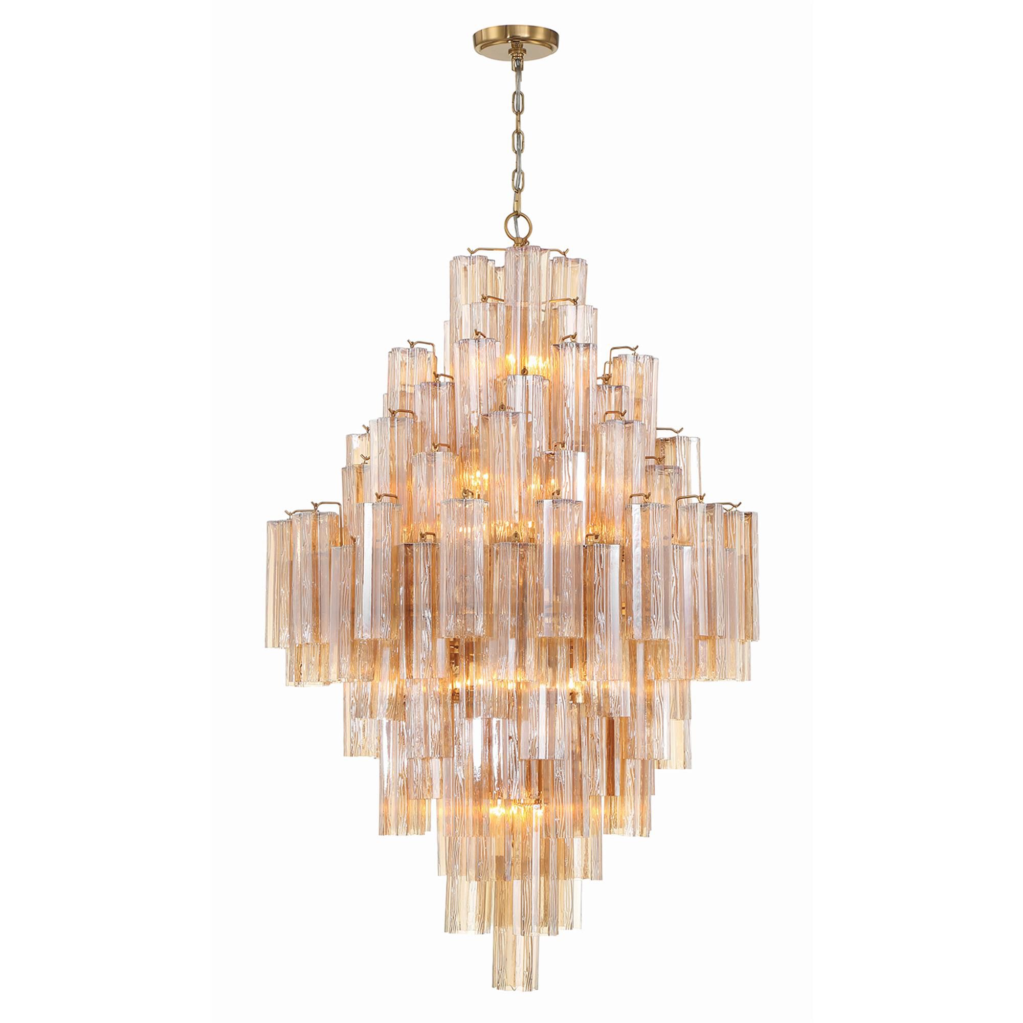 Shown in Aged Brass finish and Tronchi Glass Amber crystal