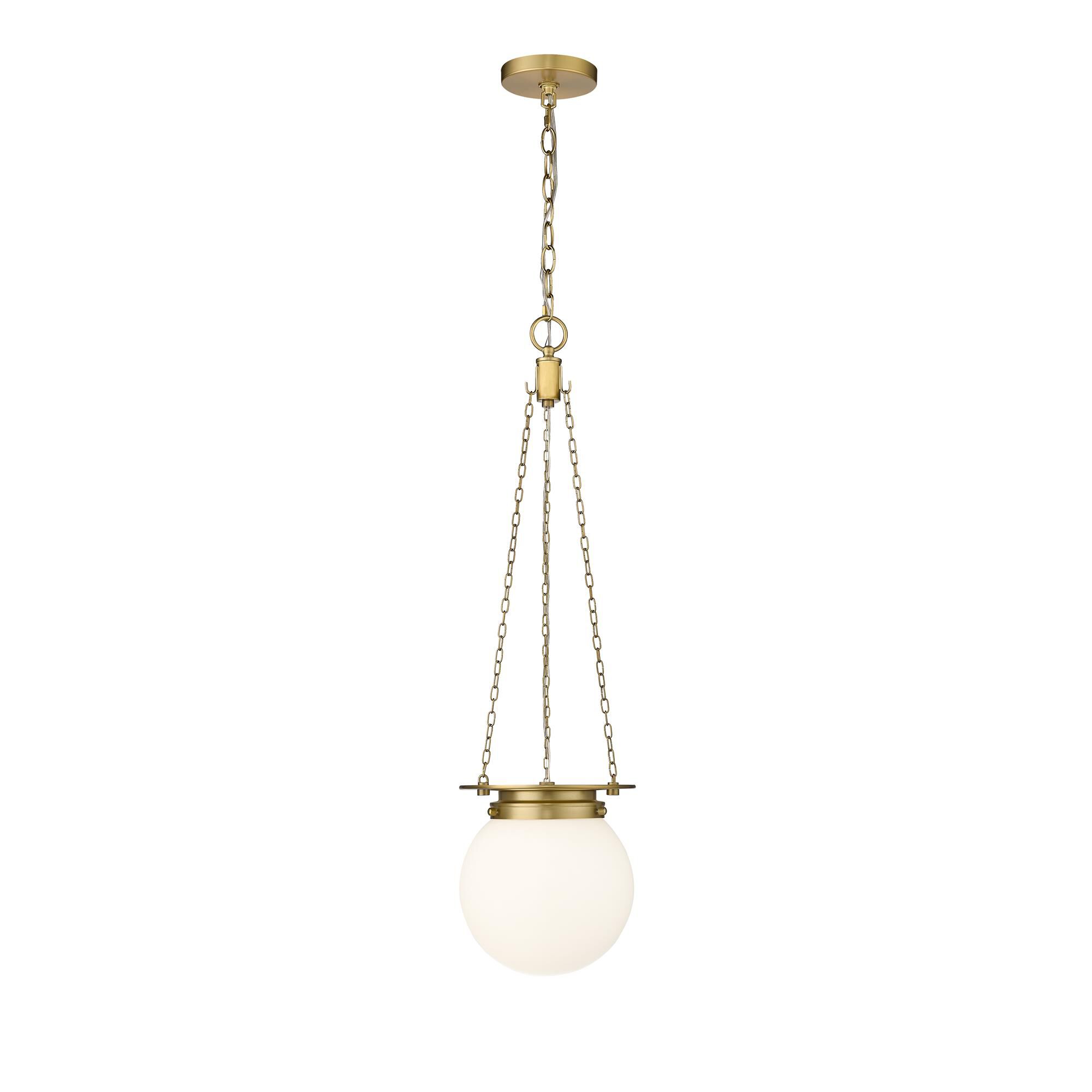 Shown in Heritage Brass finish and White Opal glass