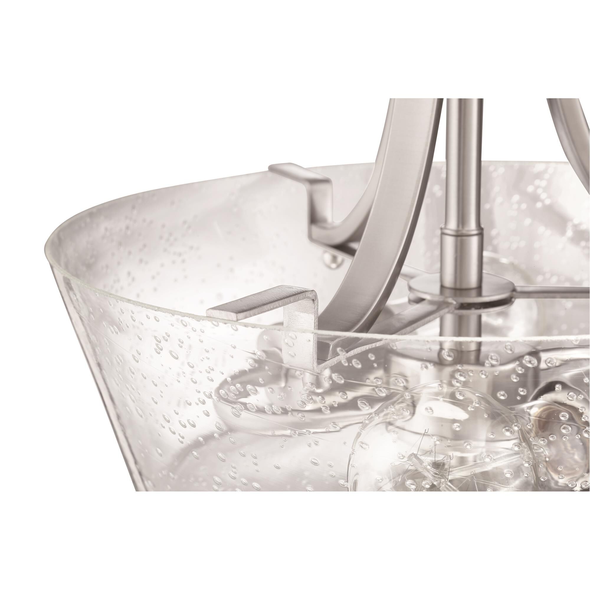 Shown in Brushed Polished Nickel finish and Clear Seeded glass and Glass shade