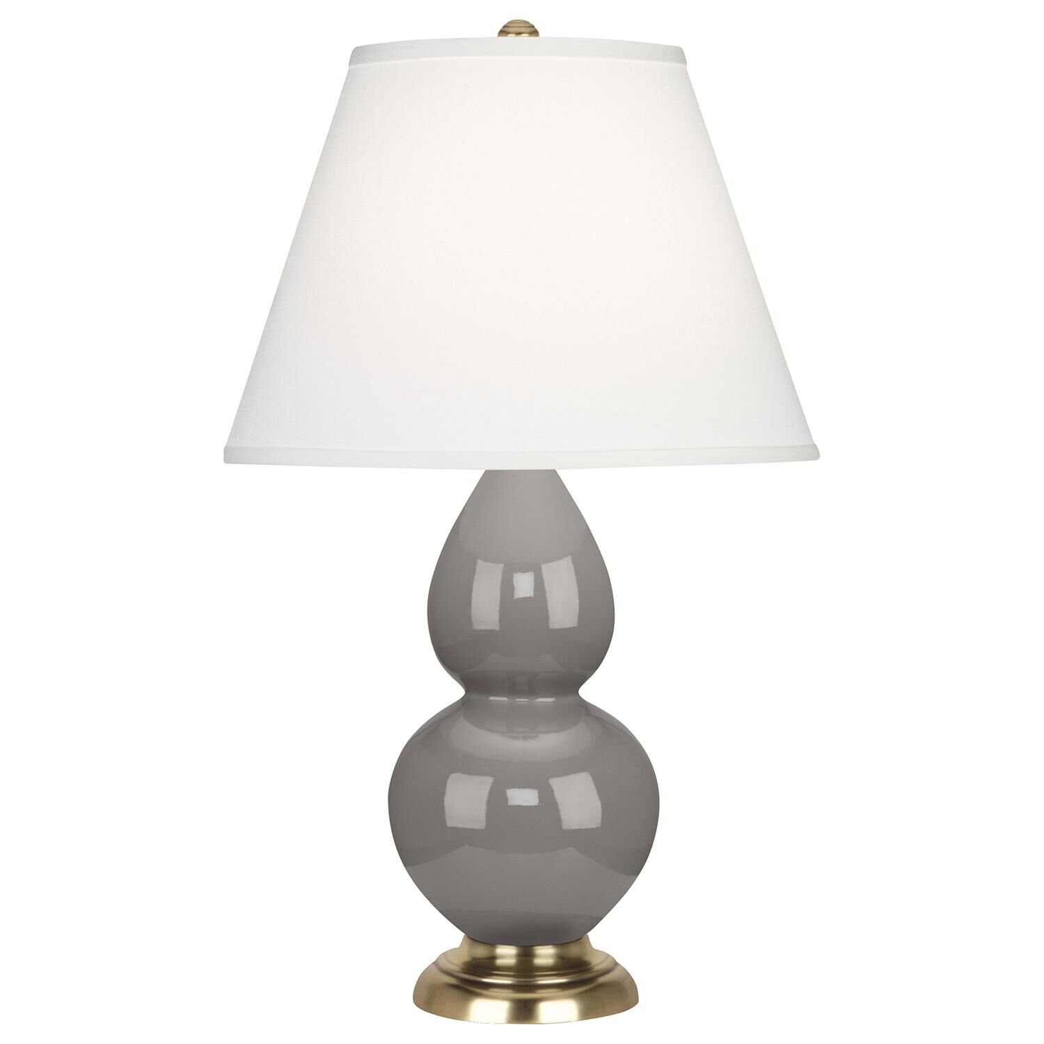 Shown in Smoky Taupe Glazed Ceramic finish and Pearl Dupioni Fabric shade